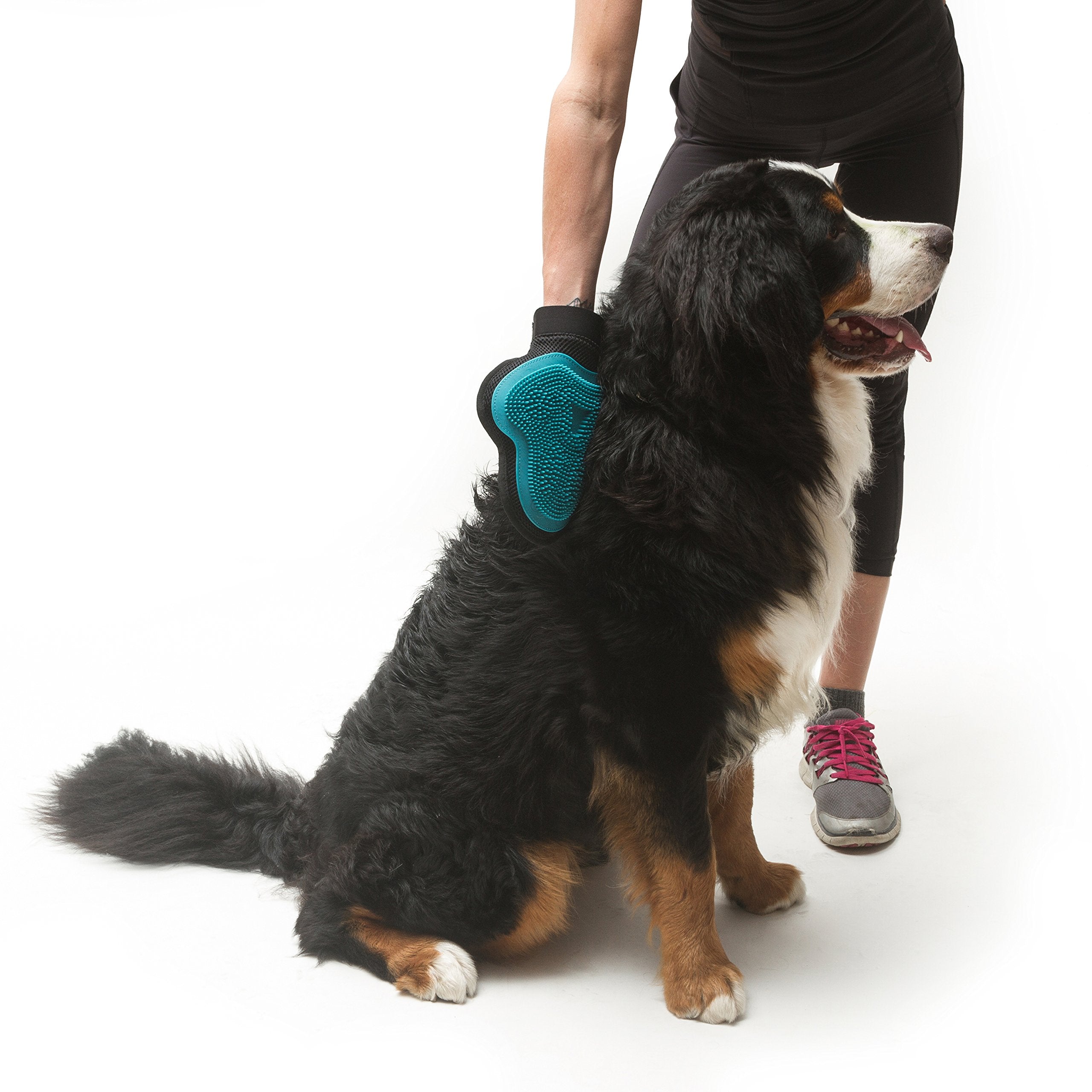 Messy Mutts Reversible Silicone Pet Grooming Glove | Gentle Massage, Brush, Bath And Dog Hair Removal Mitt | One Size Fits All | Blue
