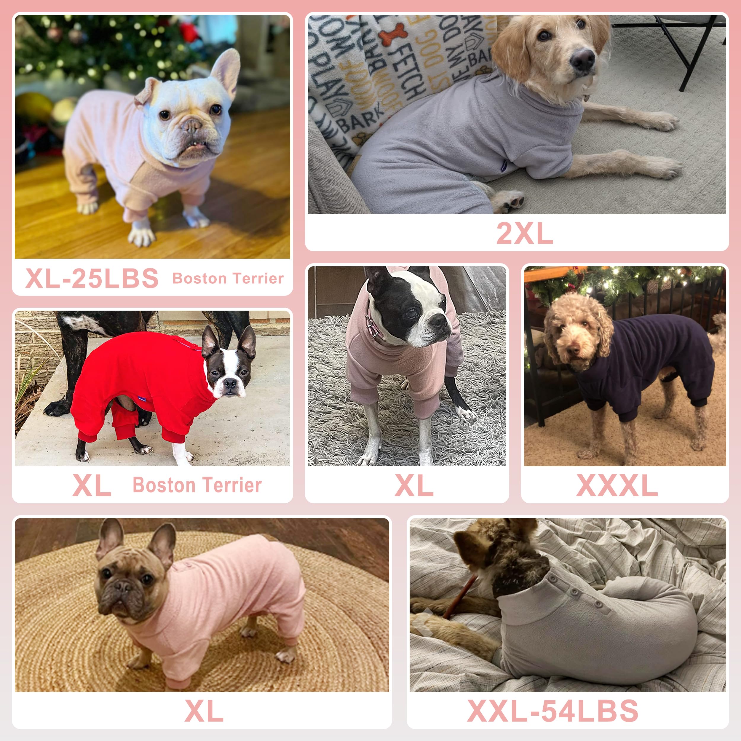 Cyeollo Dog Pajamas Turtleneck Thermal Dog Pjs Fleece Stretchy Jumpsuit Warm Dog Clothes Doggie Small To Medium Dog Pajamas Outfits For Cold Winter Color Pink