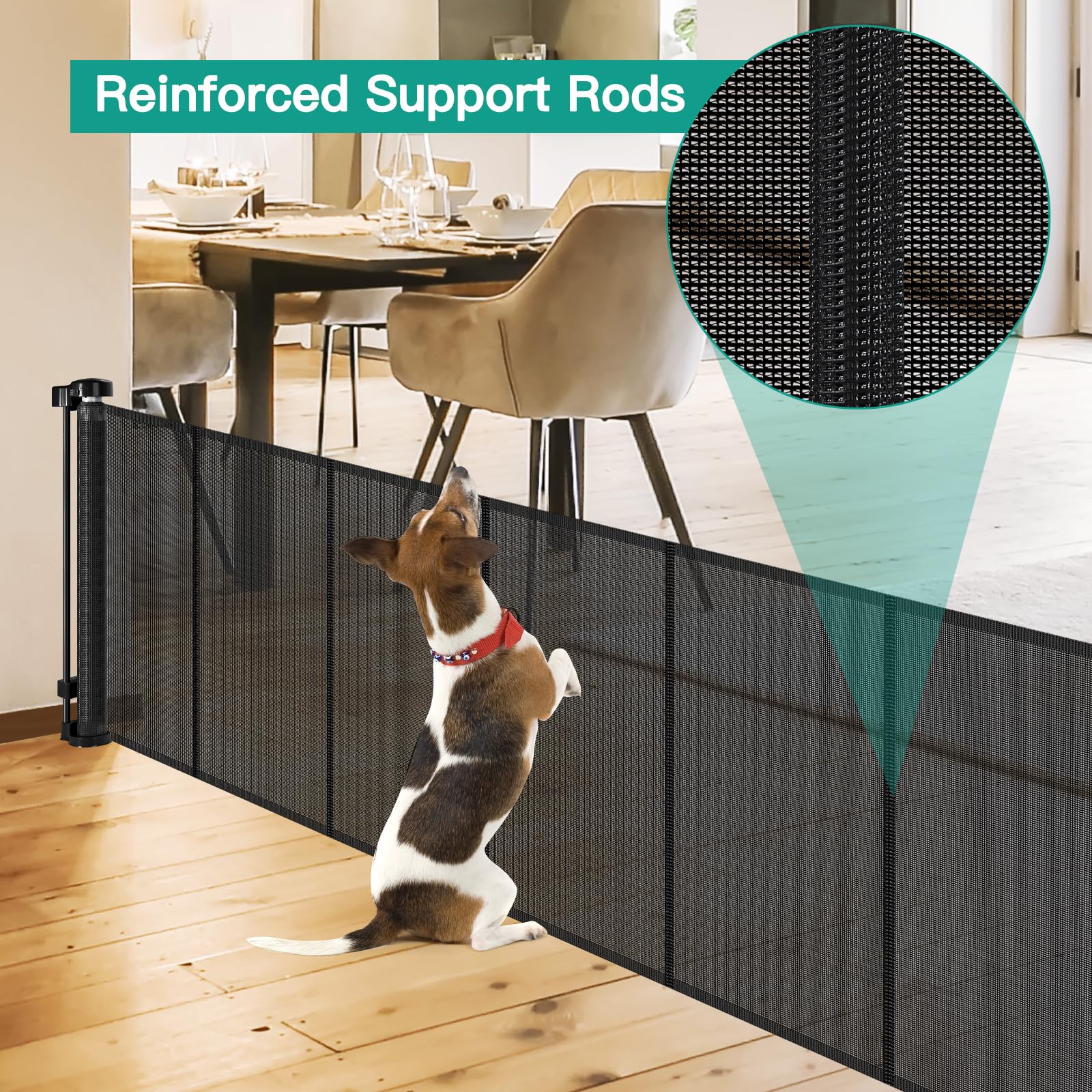 24 Inch Tall x 75 Inch Extra Wide Retractable Dog Gate for The House, Short Dog Gate to Step Over, Reinforced Mesh Puppy Gate fo