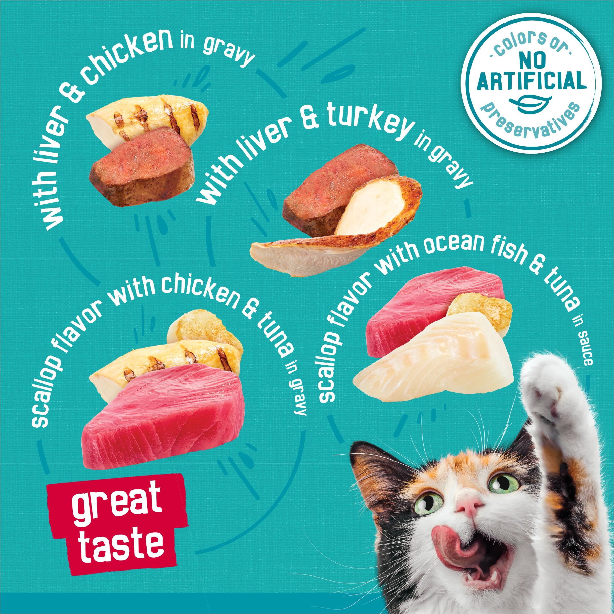 Purina Friskies Wet Cat Food Variety Pack, Tasty Treasures Prime Filets (With Chicken and Tuna, With Chicken, and With Ocean Fis