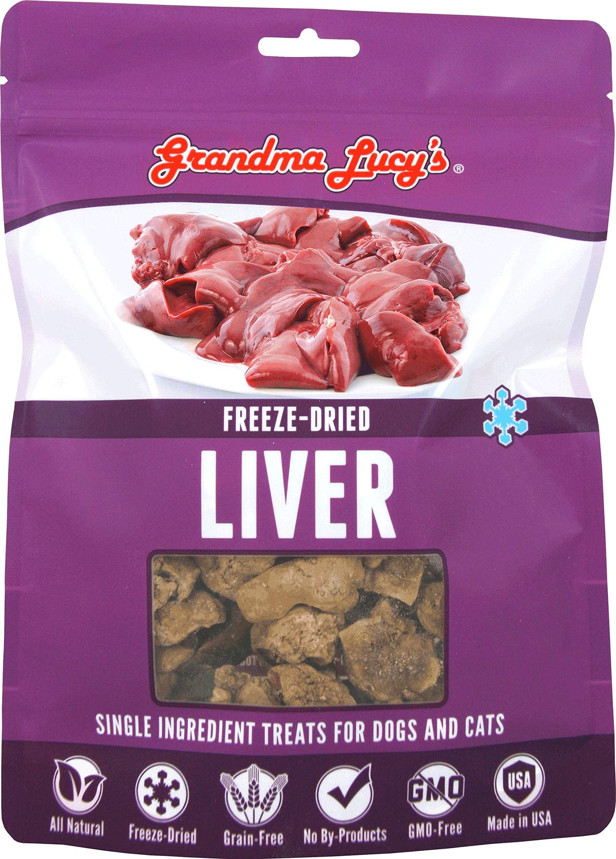 Grandma Lucy’S Singles Pet Treat, Freeze-Dried Single Ingredient Treats For Dogs And Cats - Liver, 2.5 Oz