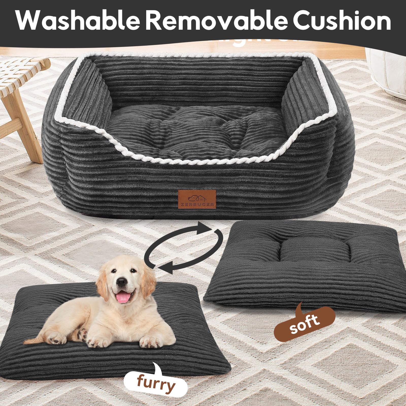 Zerbuger Orthopedic Dog Bed For Medium Dogs,Dog Sofa Beds Supportive Foam Pet Couch Bed With Removable Washable Mat And Nonskid