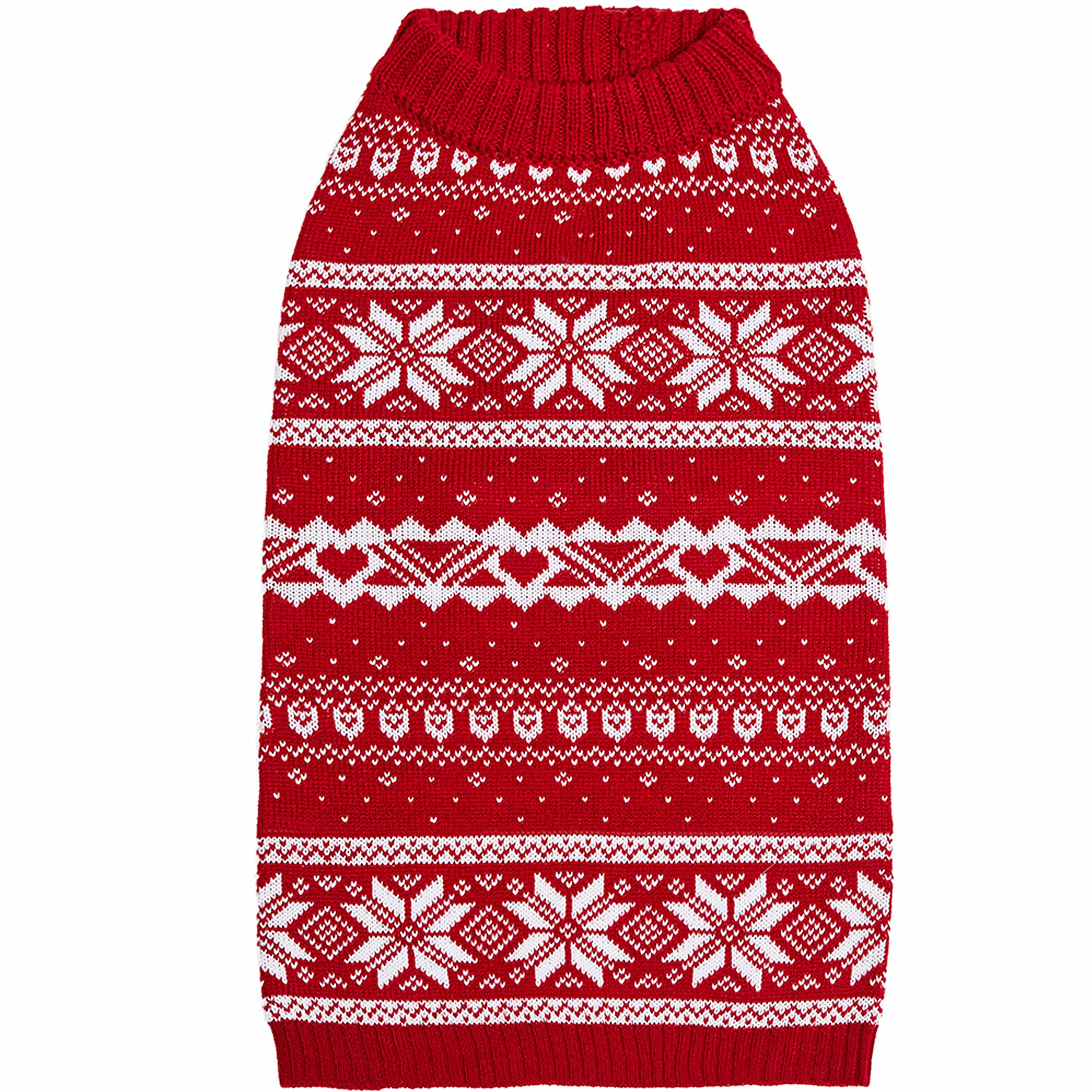 Blueberry Pet Ugly Christmas Snowflake Dog Sweater Mockneck Holiday Fair Isle Family Matching Clothes For Dog, Red, Back Length 20', Warm Winter Outfit For Large Dogs