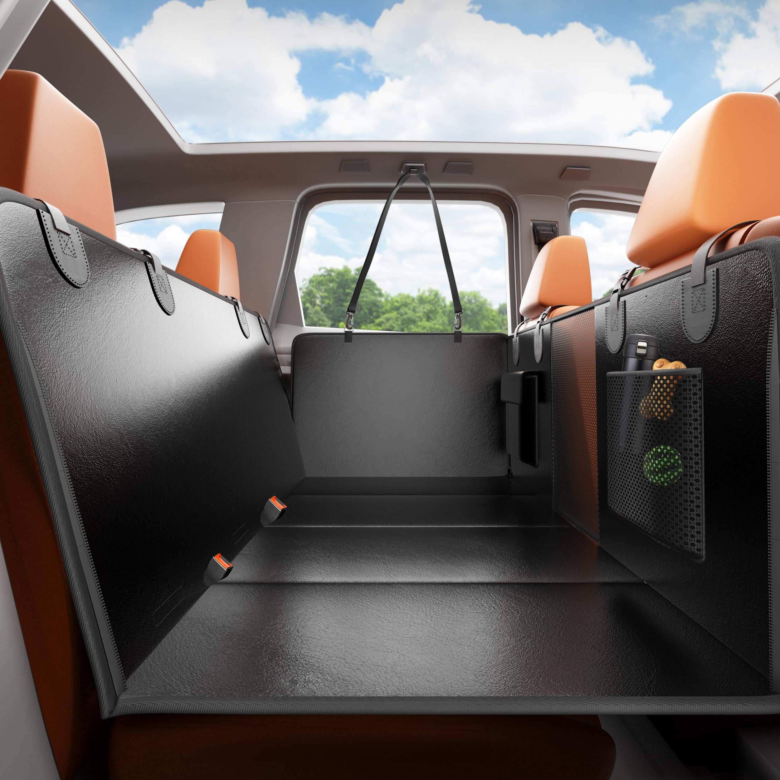 Dog Car Seat Cover For Back Seat, 7-Layers Pu Leather Anti Scratch, 100% Waterproof Back Seat Extender For Dogs With Hard Bottom