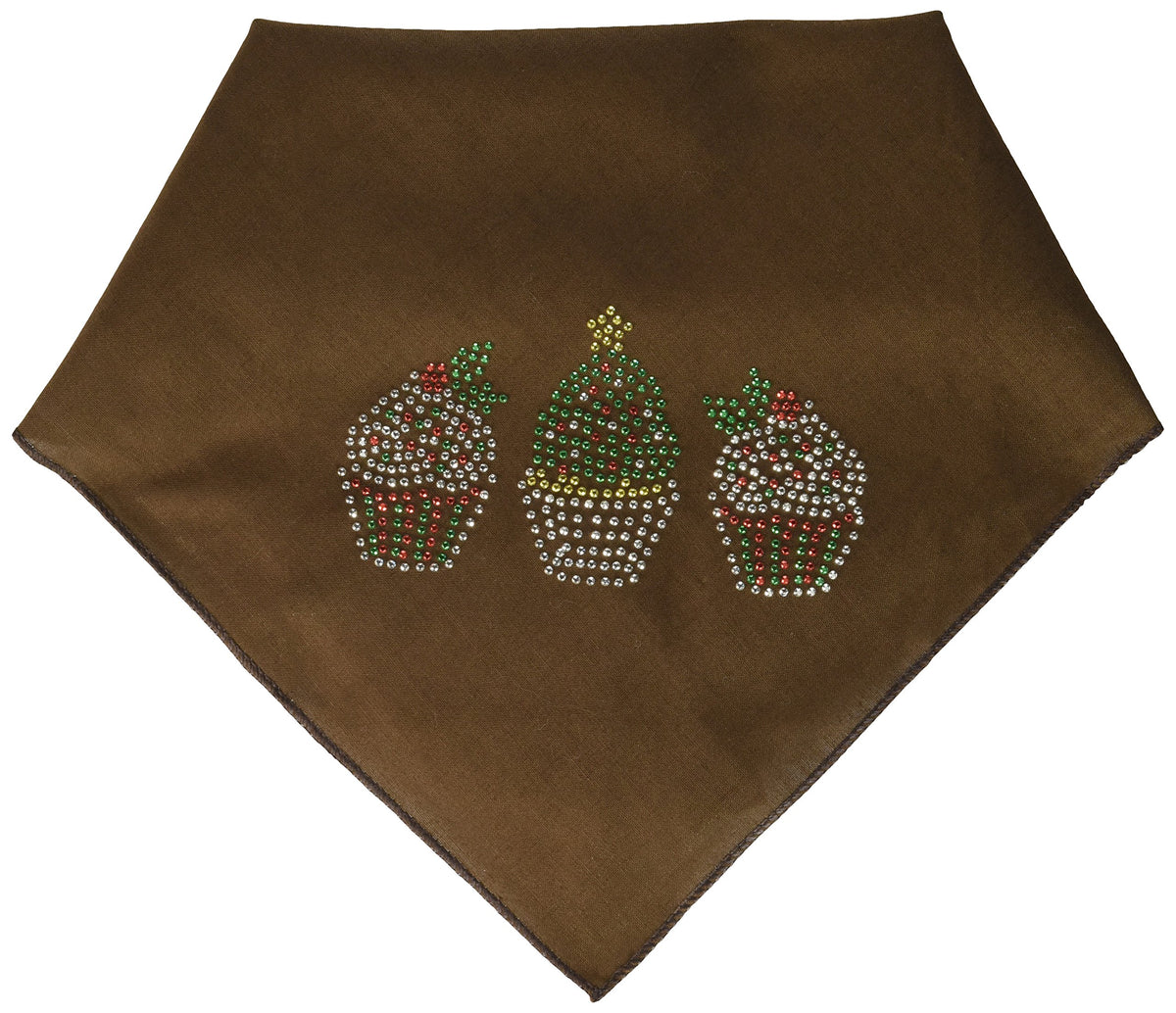 Christmas Pet and Dog Bandana Rhinestone, &quot;Christmas Cupcakes&quot; Cocoa Large