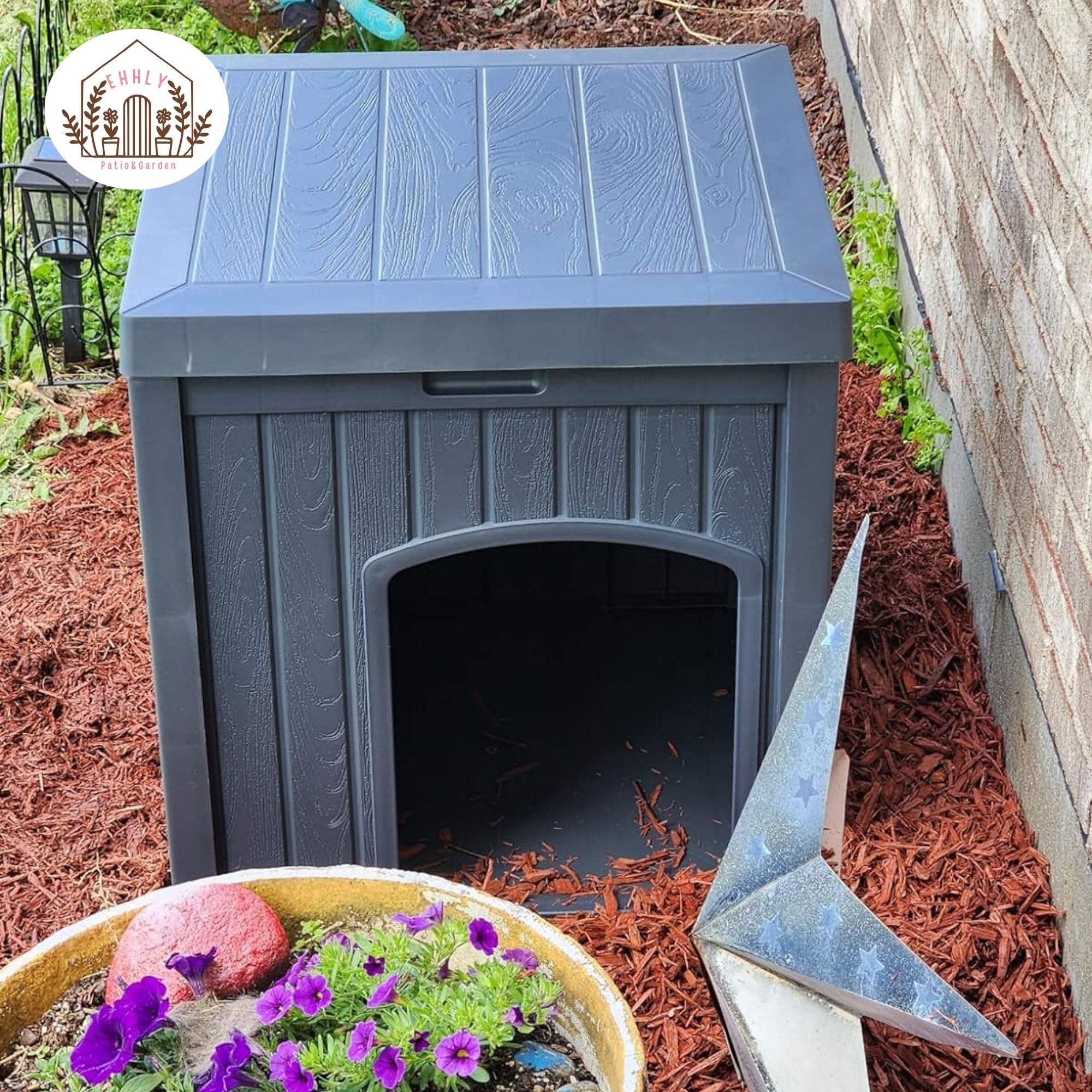 EHHLY Outdoor Cat House, Waterproof Feral Cat Enclosure, Resin, Brown, Model KTL-4051-BR-C, Suitable for Small Medium Dogs