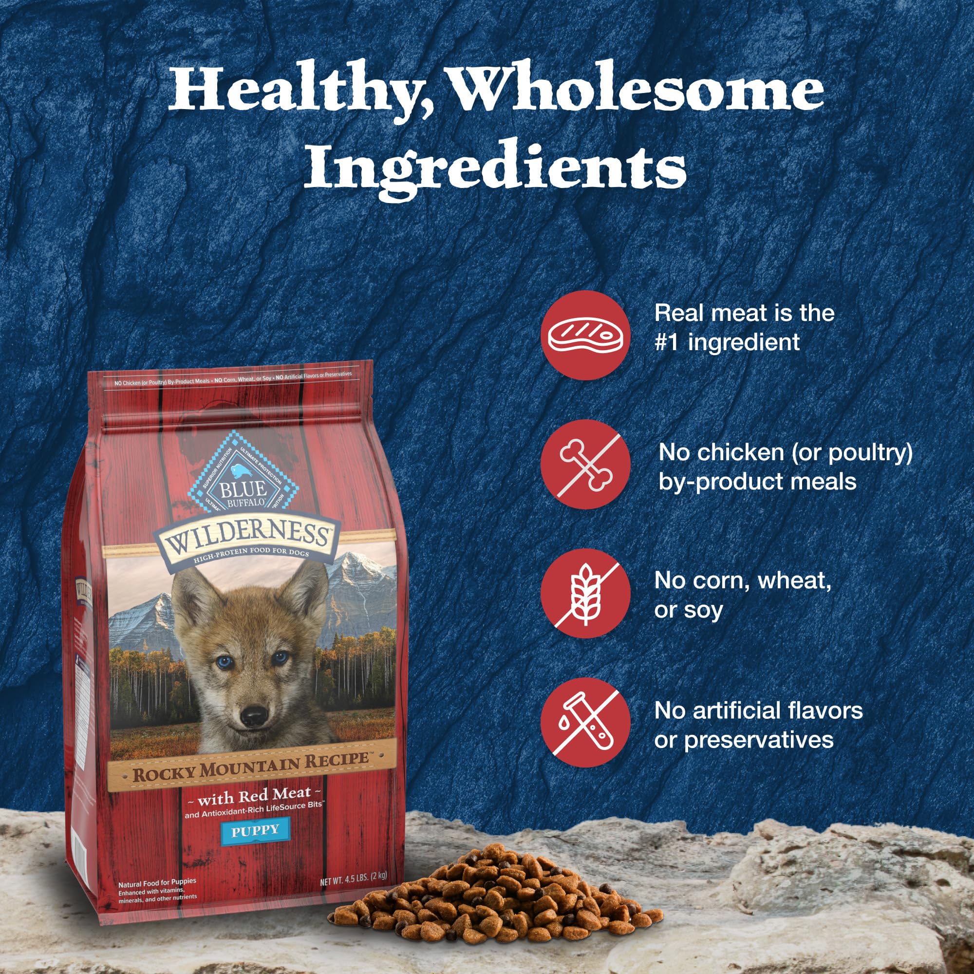 Blue Buffalo Wilderness Rocky Mountain Recipe High-Protein Dry Puppy Food with DHA, Made in the USA with Natural Ingredients Plu