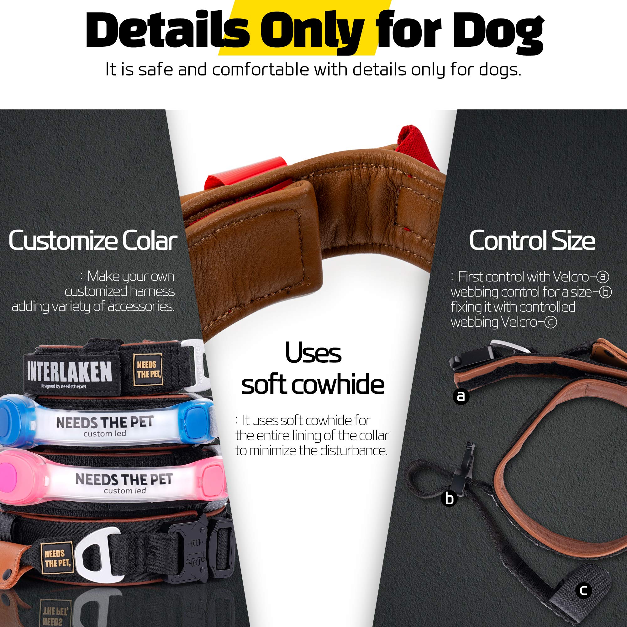 The Comfort Collar, Soft Cowhide Padded Dog Collar For All Breeds, Reflective Patch, Metal Buckle For Big Size Dogs Easy Control