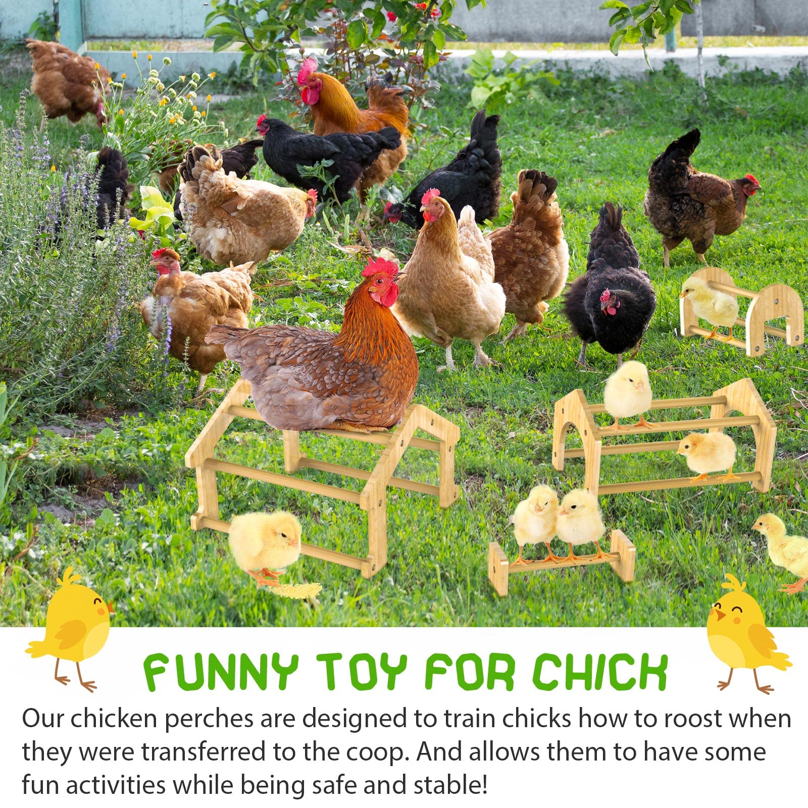 Ensayeer Bamboo Chicken Perch Set(4 Pack), Strong Roosting Bar For Coop And Brooder, Training Perch For Large Bird, Hens, Parrots, Macaw, Easy To Assemble And Clean, Fun Toys For Chicken