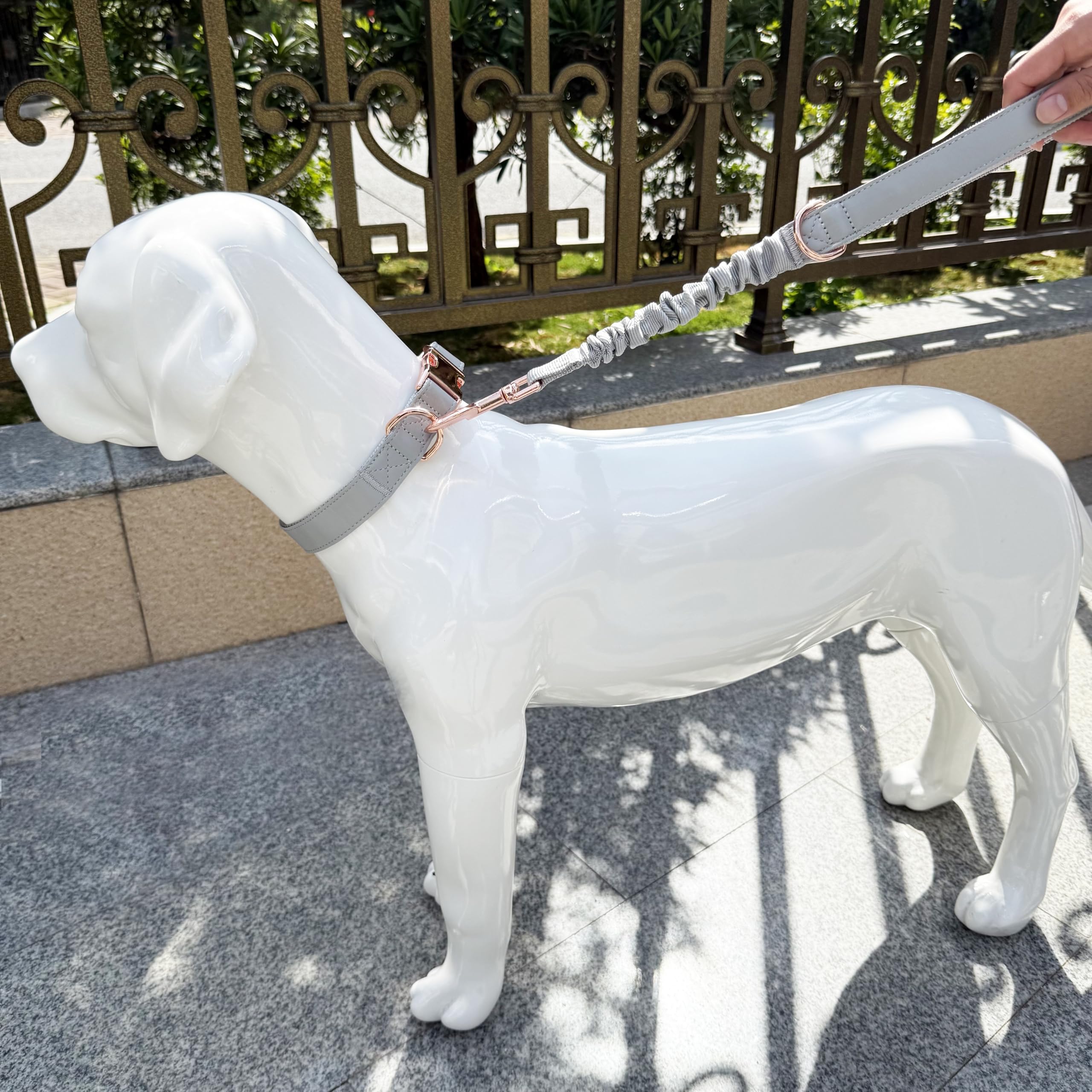 18'' Short Dog Leash Comfortable Soft Nylon Bungee Resistance Elastic Short Leash For Large And Medium Dogs (Grey, 18''-24'')