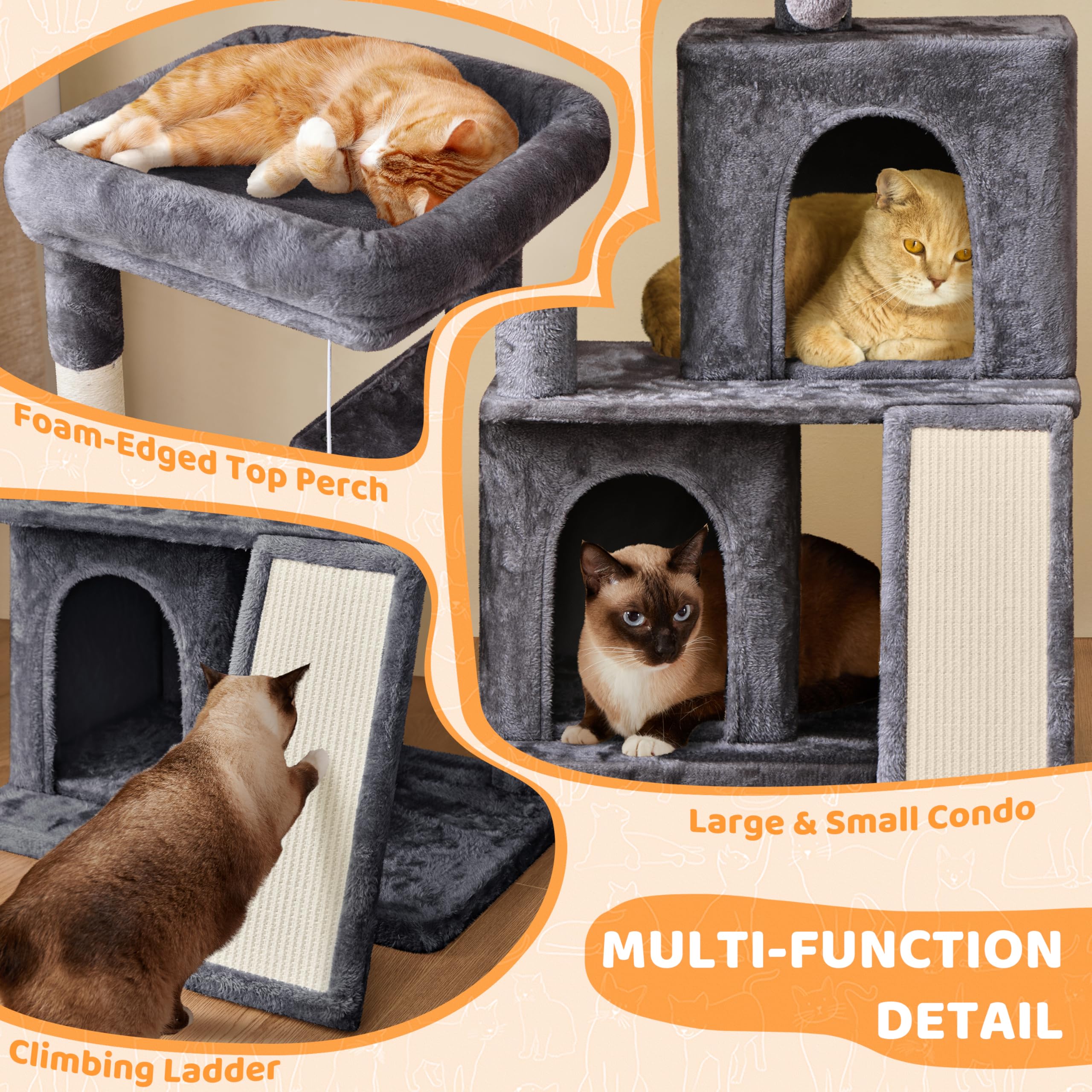 Yaheetech 42in Cat Tree Tower with Scratching Posts, Plush Condo, Ramp & Perch, Multi-Level Climber for Indoor Cats & Kittens, D