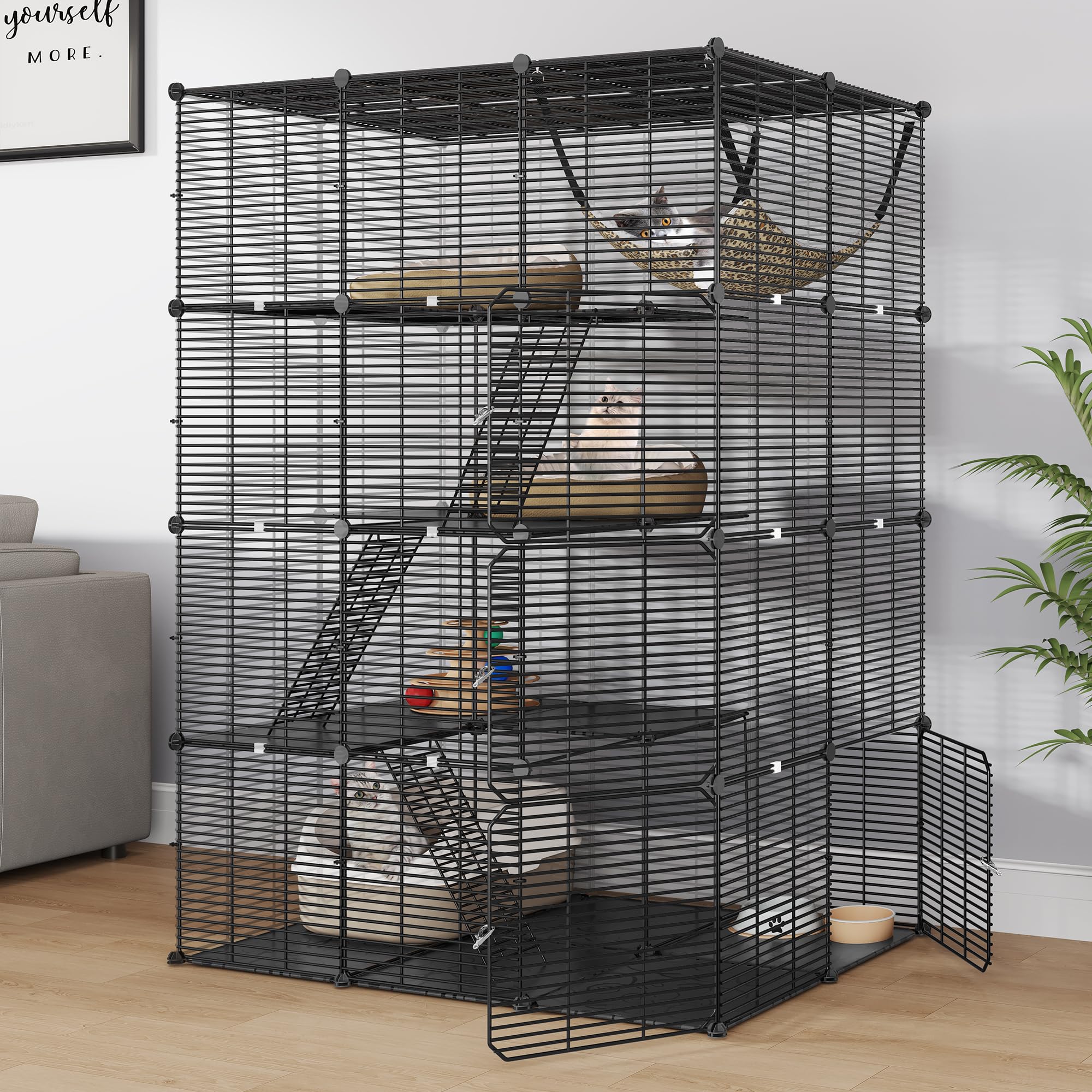 DWVO Large Indoor Metal Cat Cage: 4 Tier DIY Pet Playpen with Hammock for Puppy Rabbit Bunny Chinchilla Squirrel Ferret