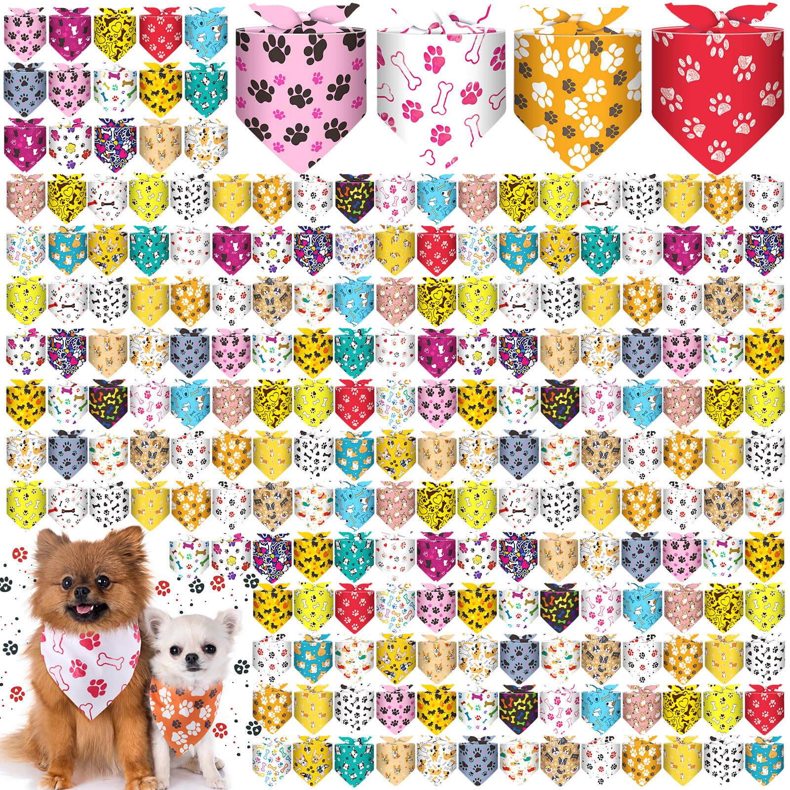 Aliceset 180 Pcs Tie Dye Dog Bandana Bulk Rainbow Bandanas for Dogs Adjustable Washable Pet Triangle Scarf Cute Paisley Kerchief
