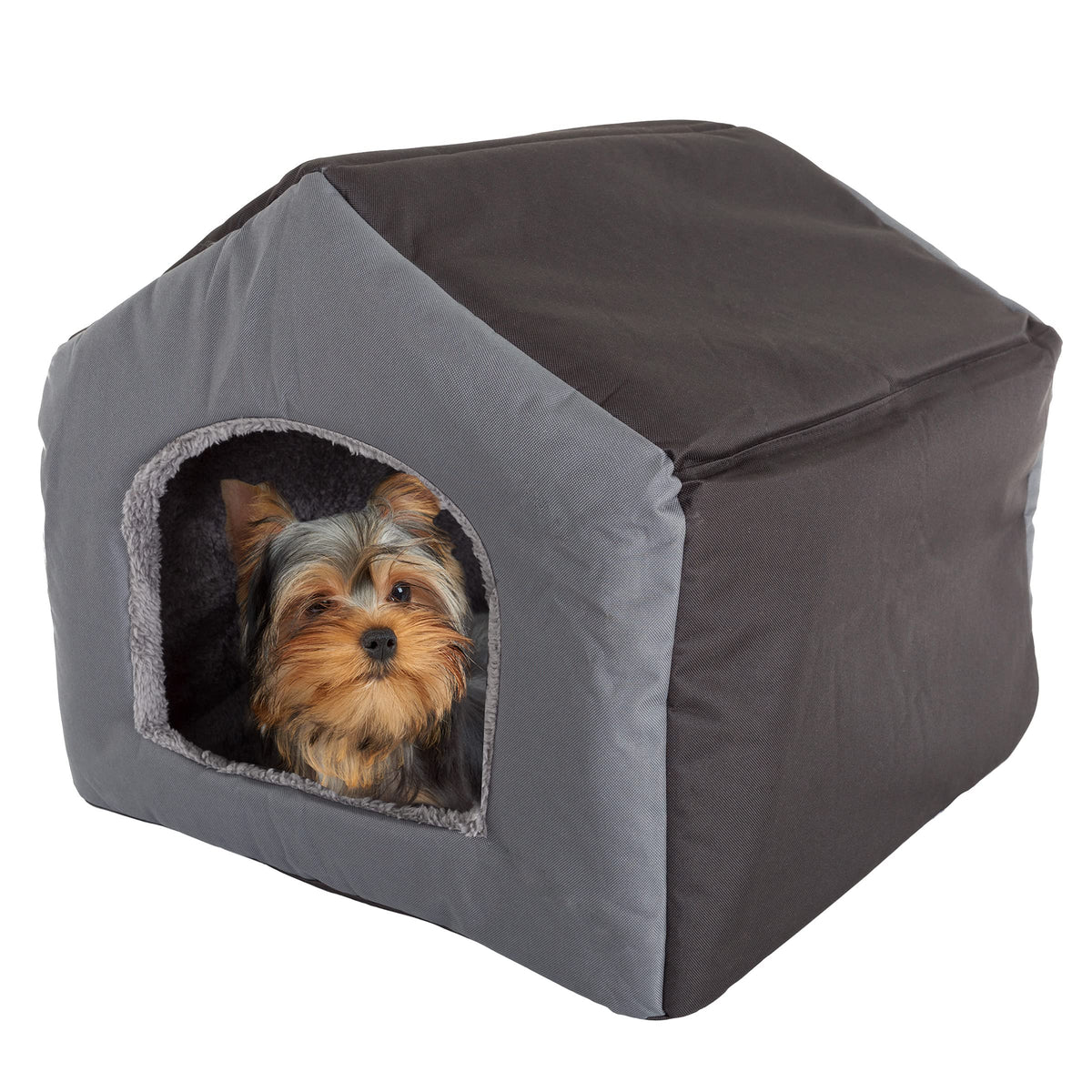 Dog House - Indoor Dog House With Removable Sherpa Cushioned Pad - Pet Bed For Small Dogs, Cats, Or Kittens - Dog Houses By Petmaker (Gray)