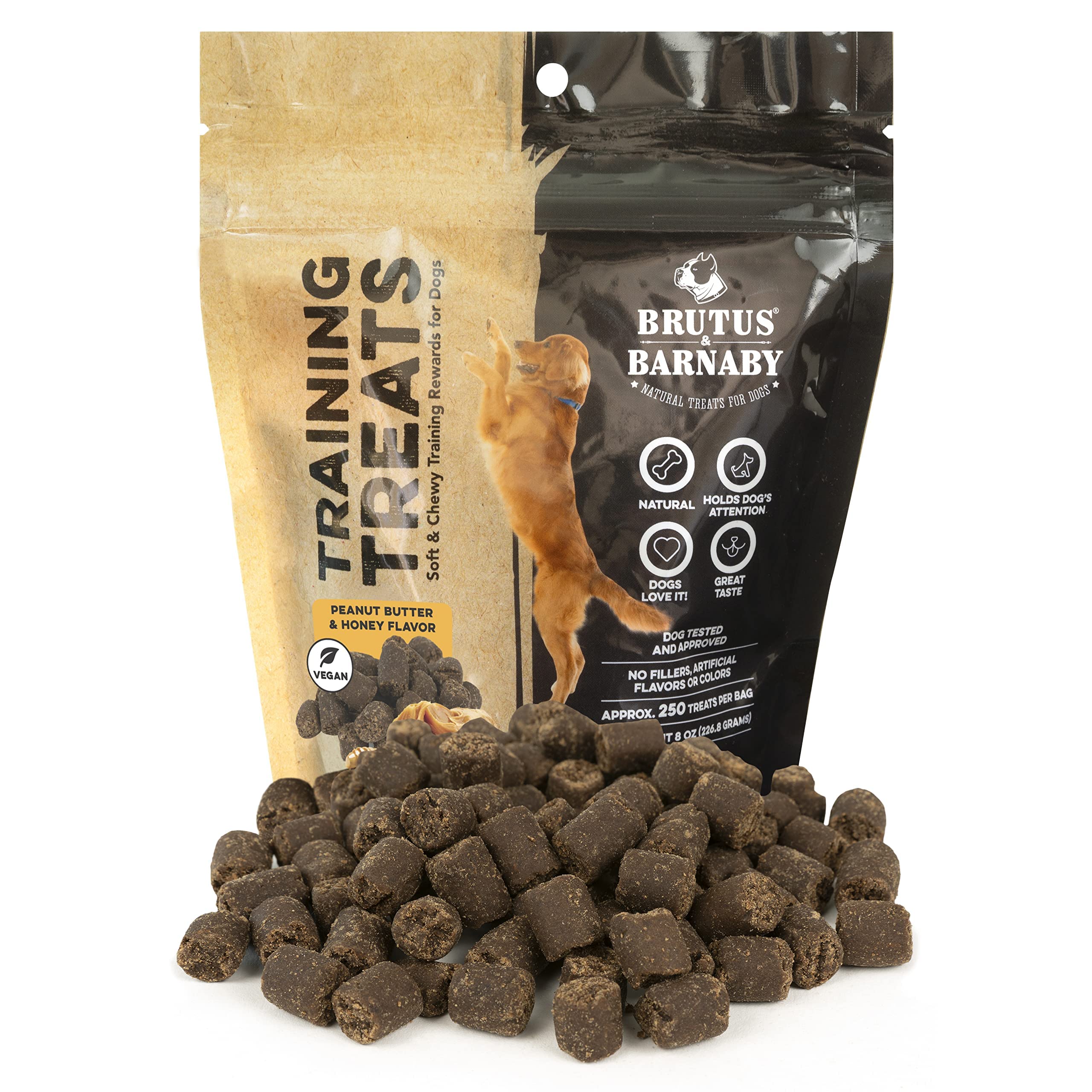 BRUTUS & BARNABY Training Treats for Dogs - Peanut Butter & Honey - All-Natural Healthy Low Calorie Vegetarian Treat - Great to