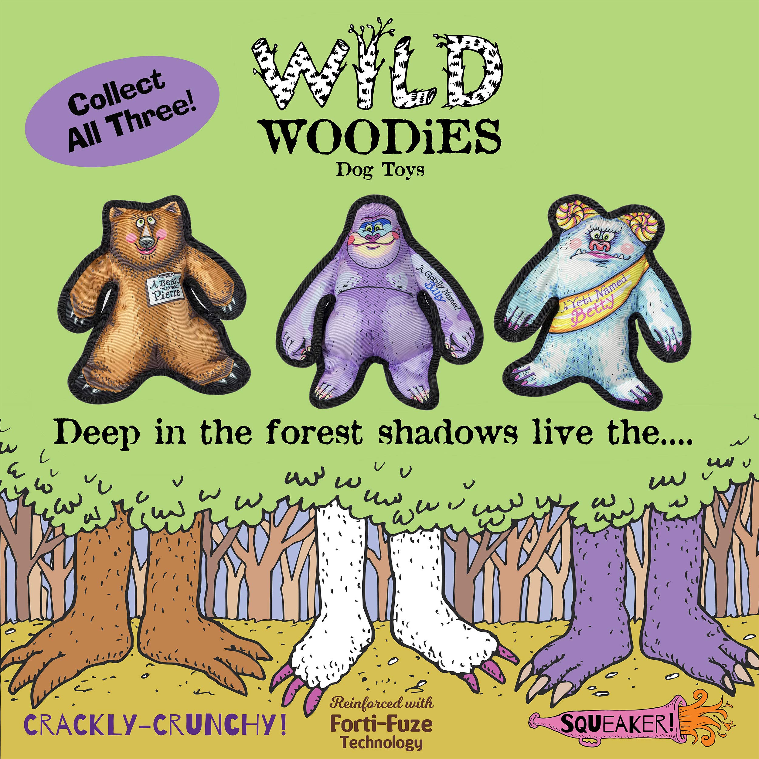 Fuzzu Wild Woodies Dog Chew Toy | A Bear Named Pierre Dog Toy | Durable Squeaky Dog Toy | Dog Chew Toy | Rugged Dog Toy | Medium | 9'
