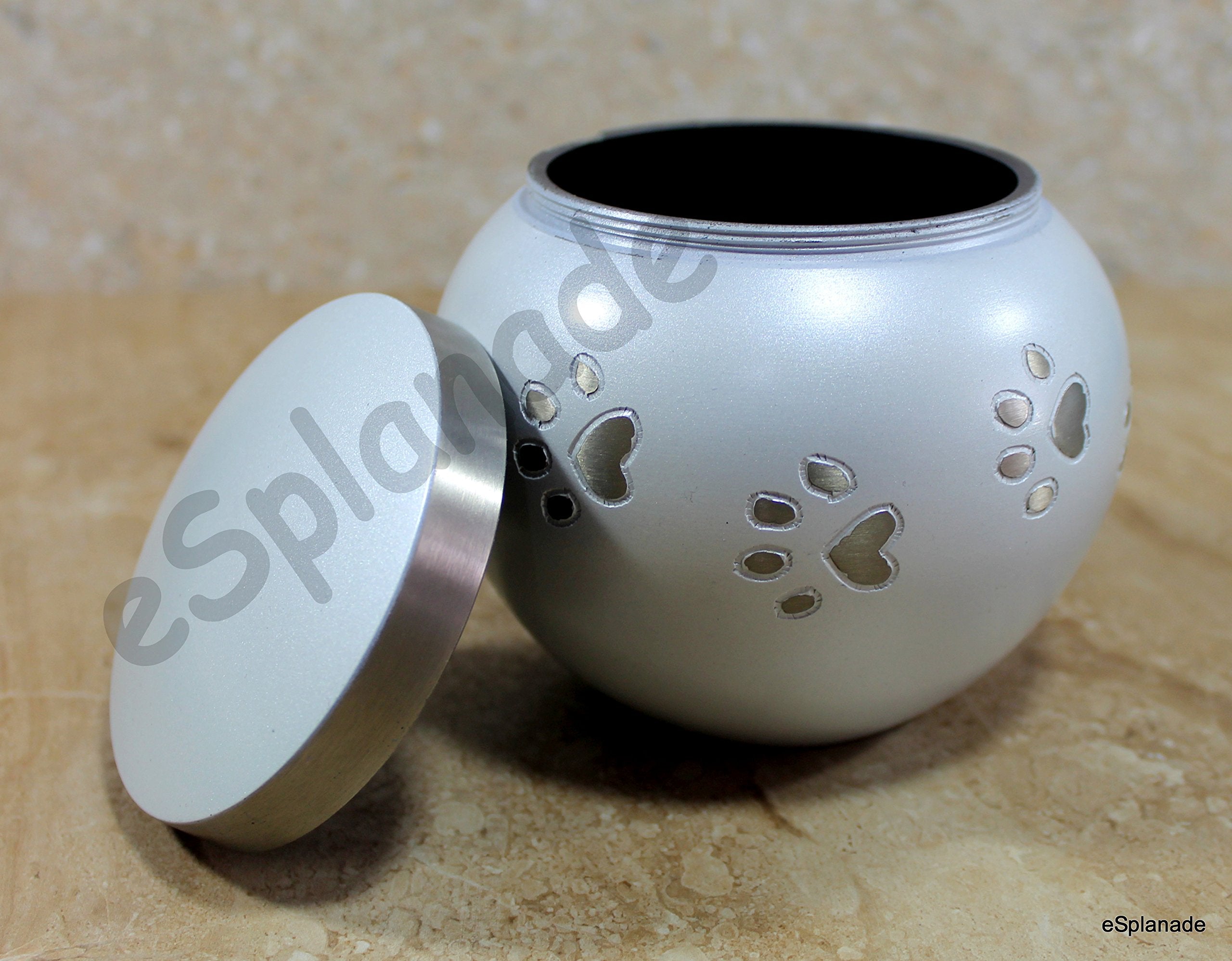 Esplanade Metal Cremation Urn Memorial Jar Pot Container |Standard Size Urn For Funeral Ashes Burial | Round Shape Paws Engraved