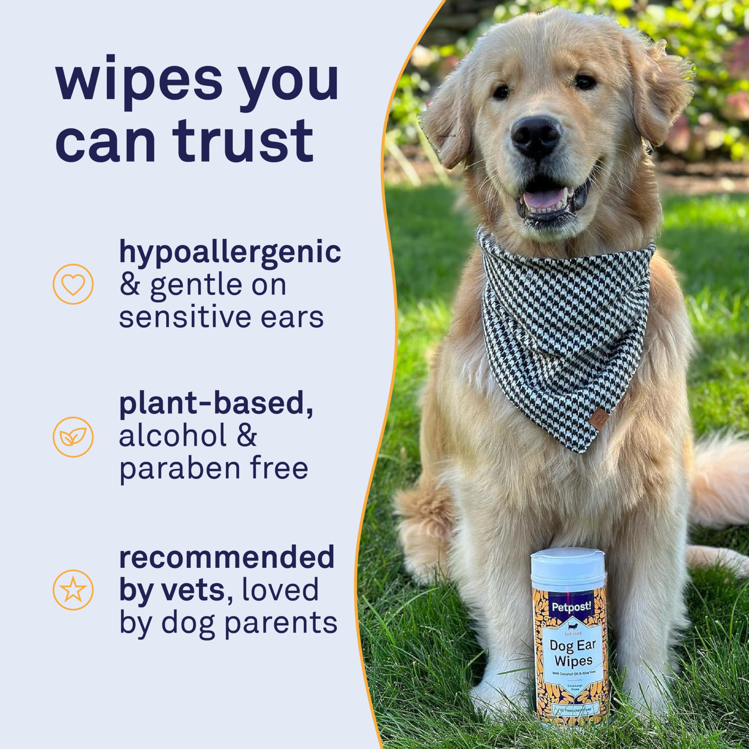 Petpost Large Dog Ear Cleaner Wipes | Ultra Soft XL Cotton Pads in Coconut Oil Aloe Solution | Remedy for Dog Ear Rinse & Cleans