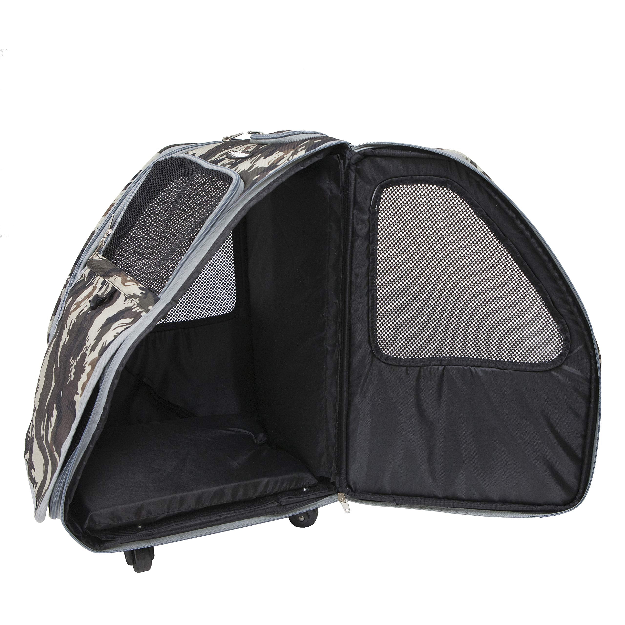 Petique 5-In-1 Complete Travel System With Pet Carrier And Pet Stroller, Stainless Steel Shock Absorption Bike Tires, Sturdy, Lightweight, Large Storage Basket, Supports Pets Up To 25Lbs - Army Camo