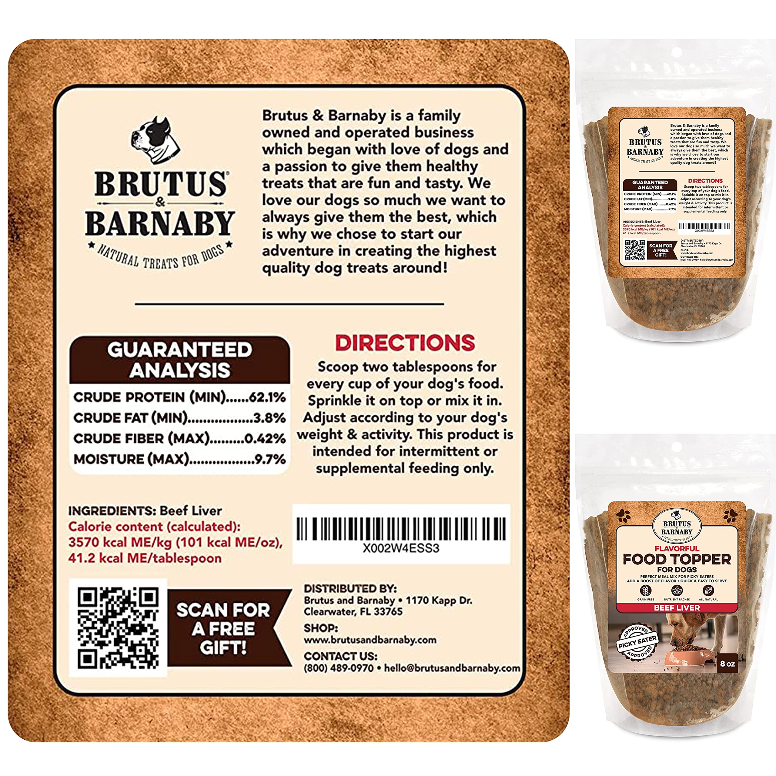 BRUTUS & BARNABY Dog Food Topper - Beef Liver - Enhance Your Dogs Meal with This Flavor Packed Mix - Sprinkle On Dog Food Flavor