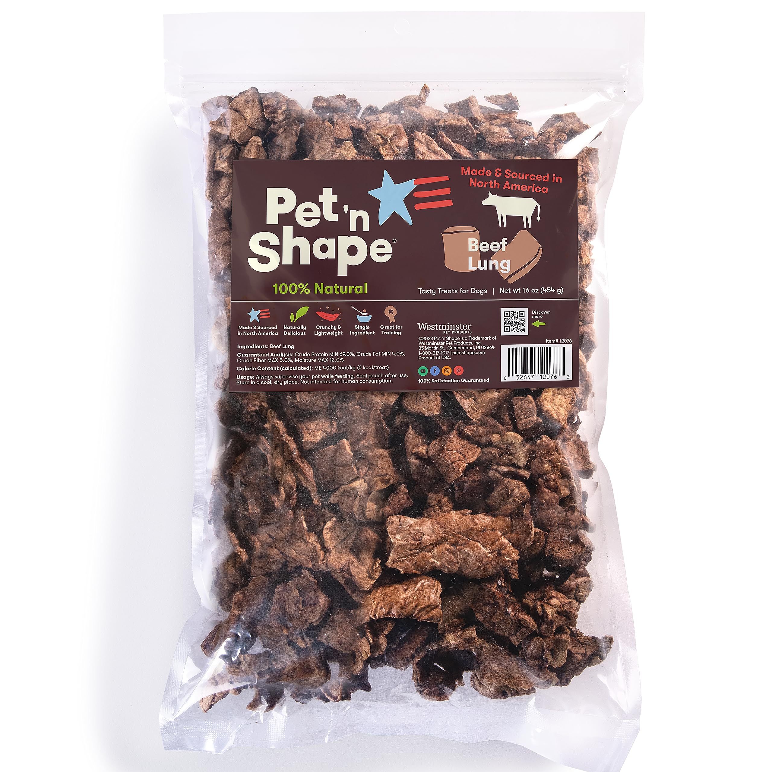 Pet n Shape Beef Lung Dog Treats - Made and Sourced in the USA - Training Treat, 1 Pound