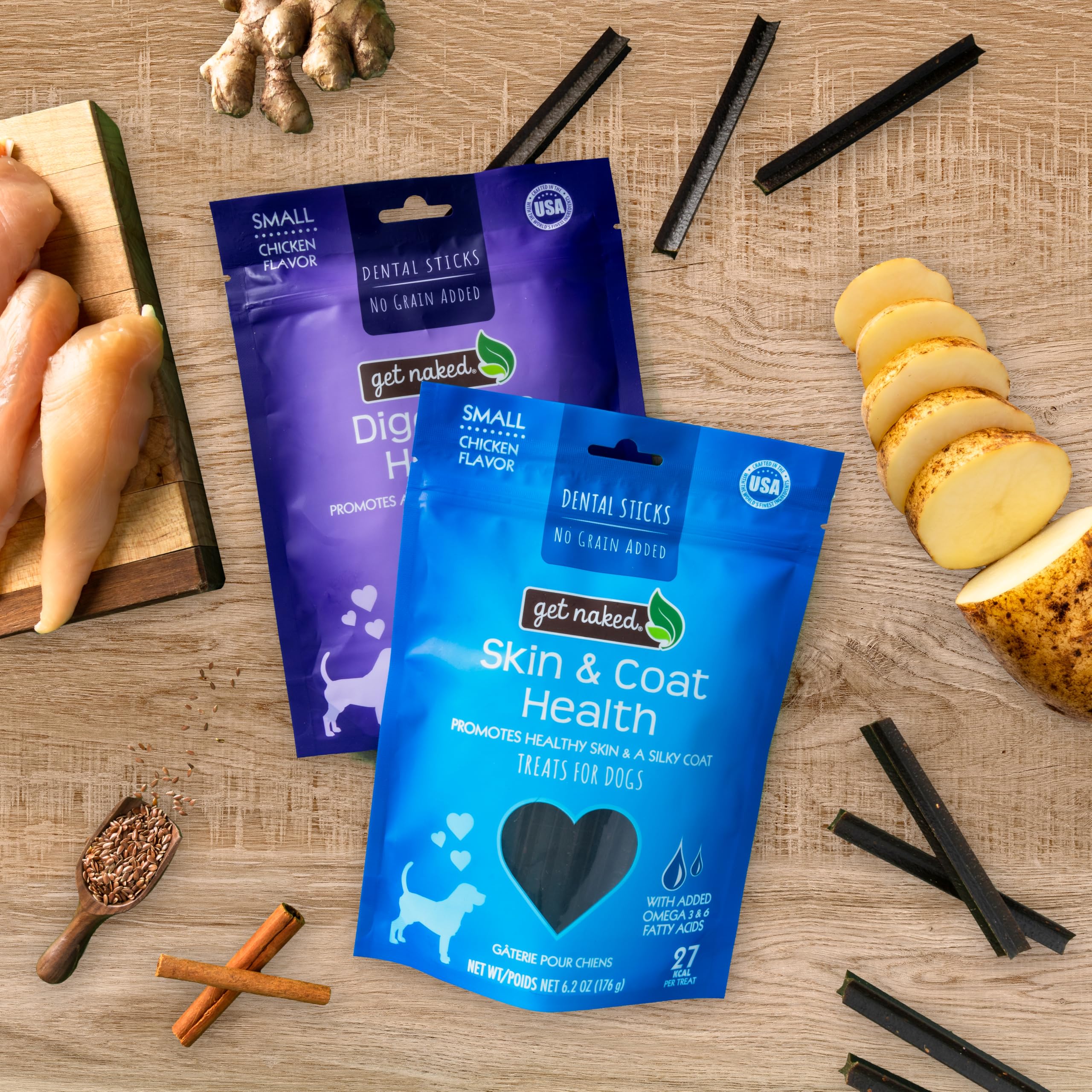 Get Naked Grain Free 1 Pouch 6.2 Oz Skin & Coat Dental Chew Sticks, Small