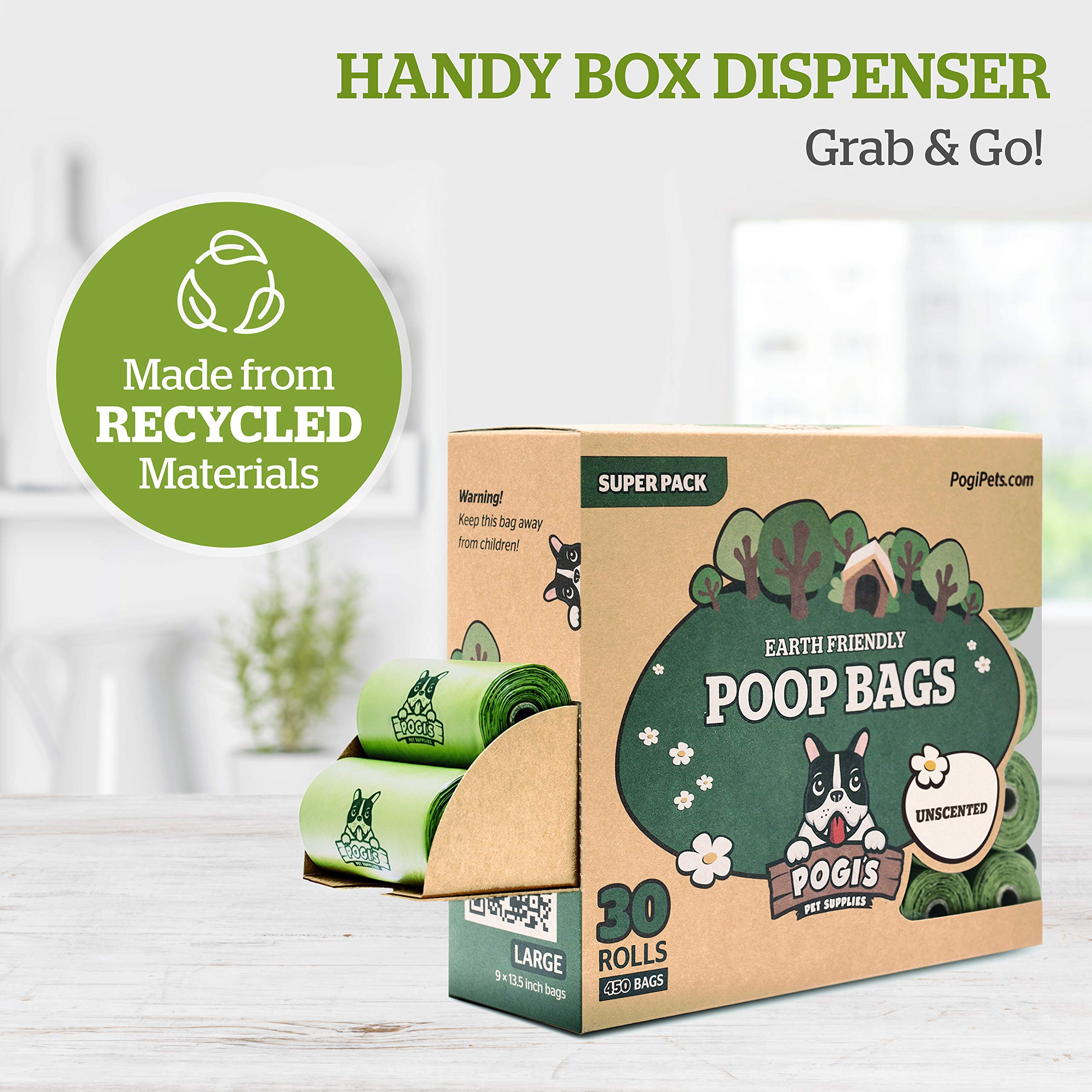 Pogi’S Dog Poop Bags - 30 Unscented Rolls (450 Doggie Poop Bags) - Leak-Proof Dog Waste Bags - Ultra Thick, Extra Large Poop Bags For Dogs