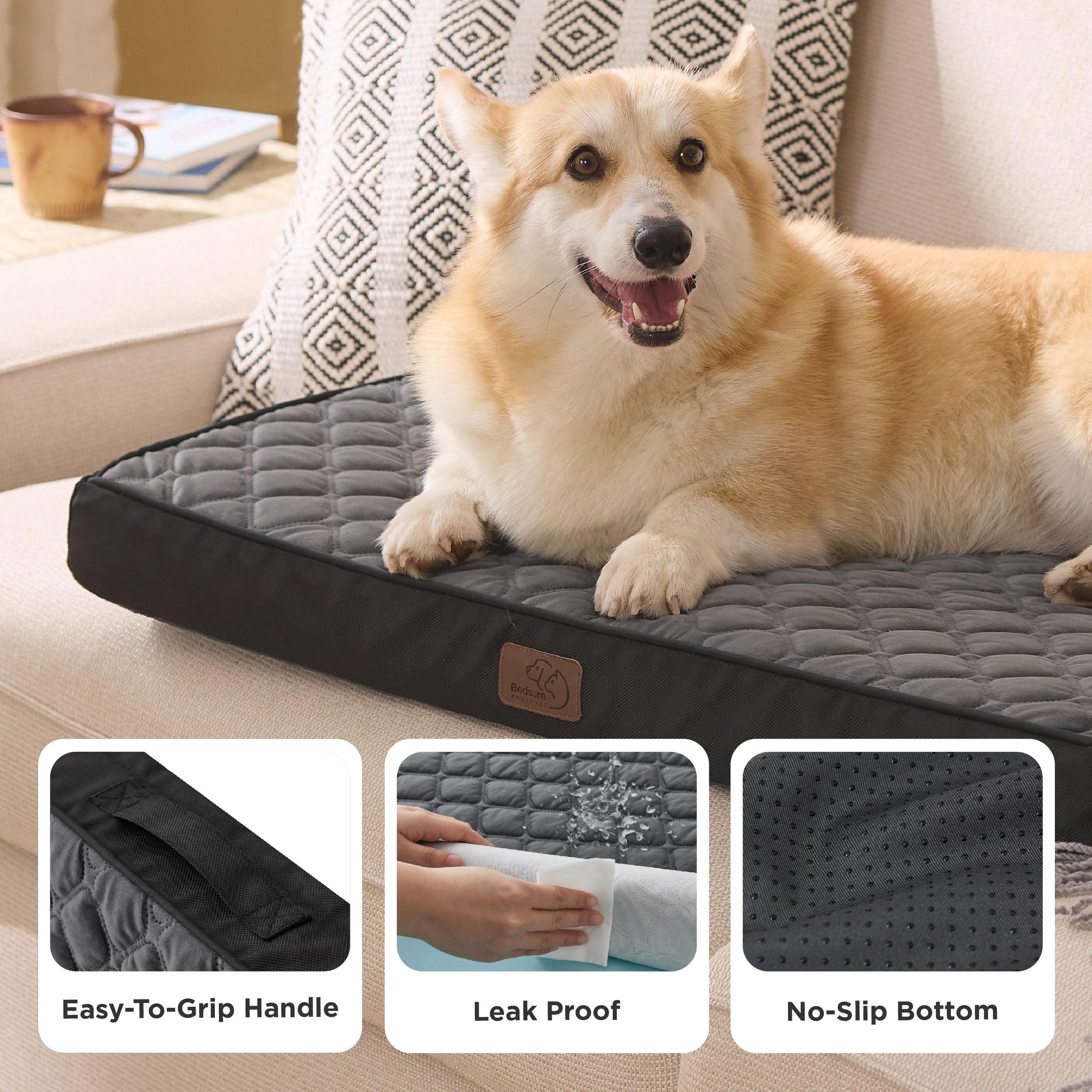 Bedsure Orthopedic Dog Bed For Medium Dogs - Flat Memory Foam Pet Mattress With Removable Washable Cover And Egg Crate Foam, Sui