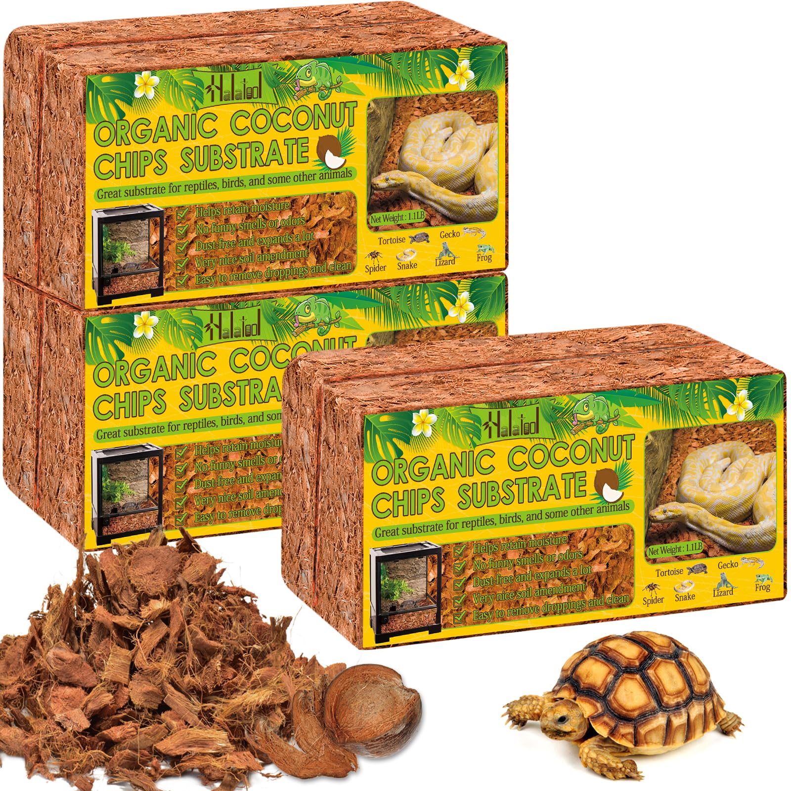 Halatool 6Pack Compressed Coconut Chips Brick Natural Coconut Husk For Reptiles Bedding Coco Coir Chips Terrarium Substrate For 