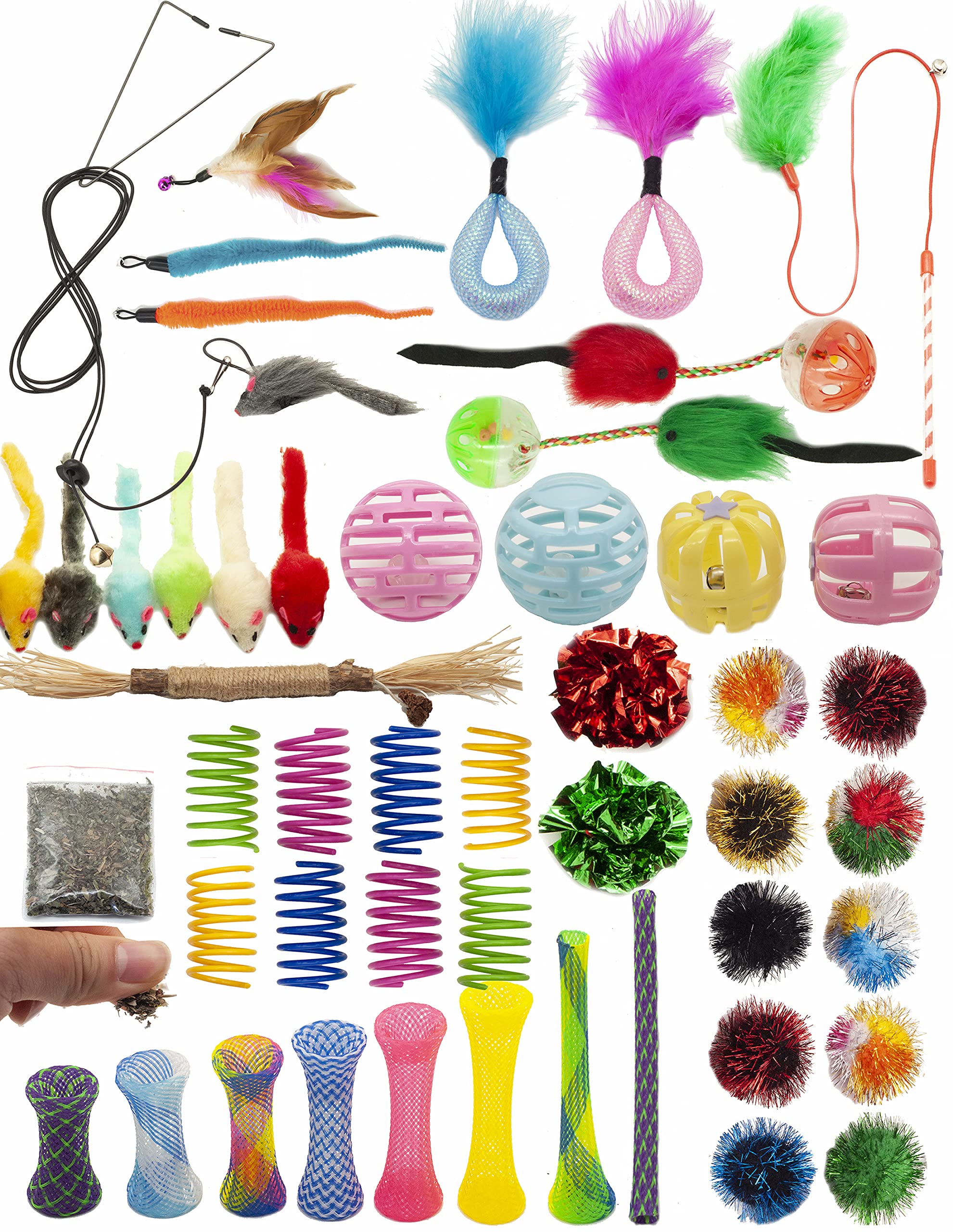 Fashion s Talk Cat Toys 50 Pcs for Indoor Cats,Interactive Door Hanging Mice Feather Toy Cat Spring Toy Cat Wand Catnip Crinkle