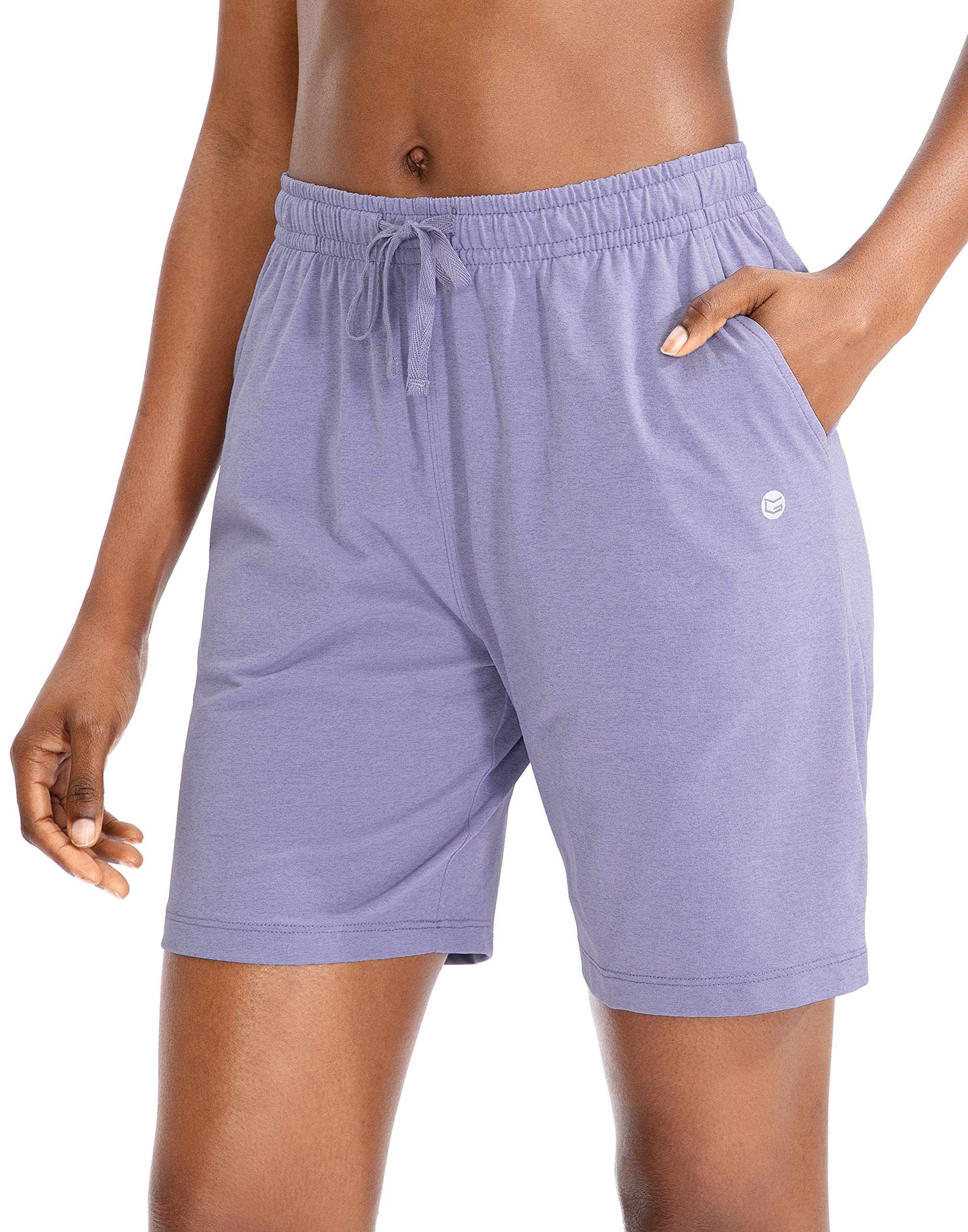 Womens Bermuda Shorts Jersey Shorts With Deep Pockets 7 Long Shorts For Women Lounge Walking Athletic (Purple, Xx-Large)
