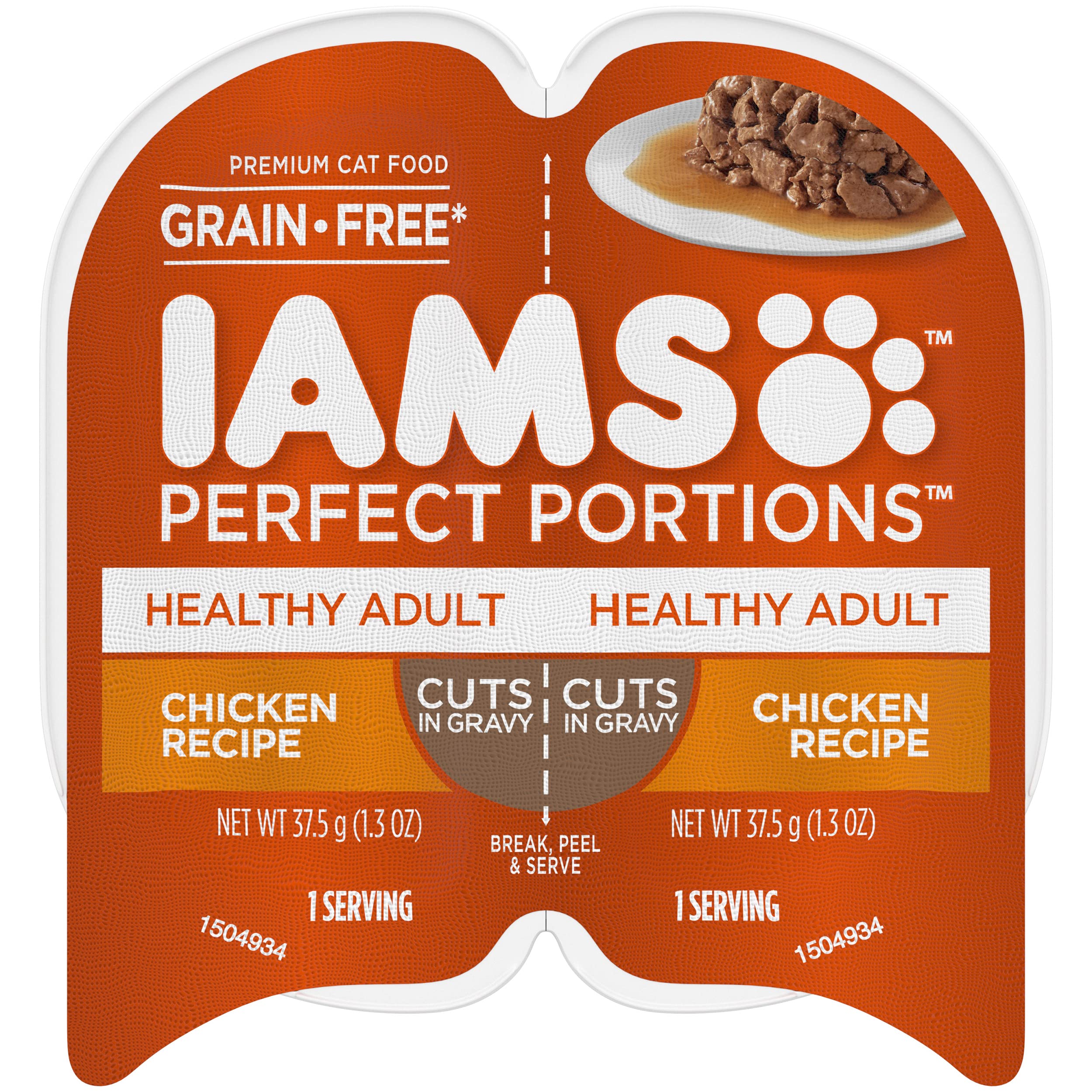 IAMS Perfect Portions Healthy Adult Wet Cat Food Cuts in Gravy Chicken Recipe, 2.6 oz. Easy Peel Twin-Pack Trays (24 Count, 48 S