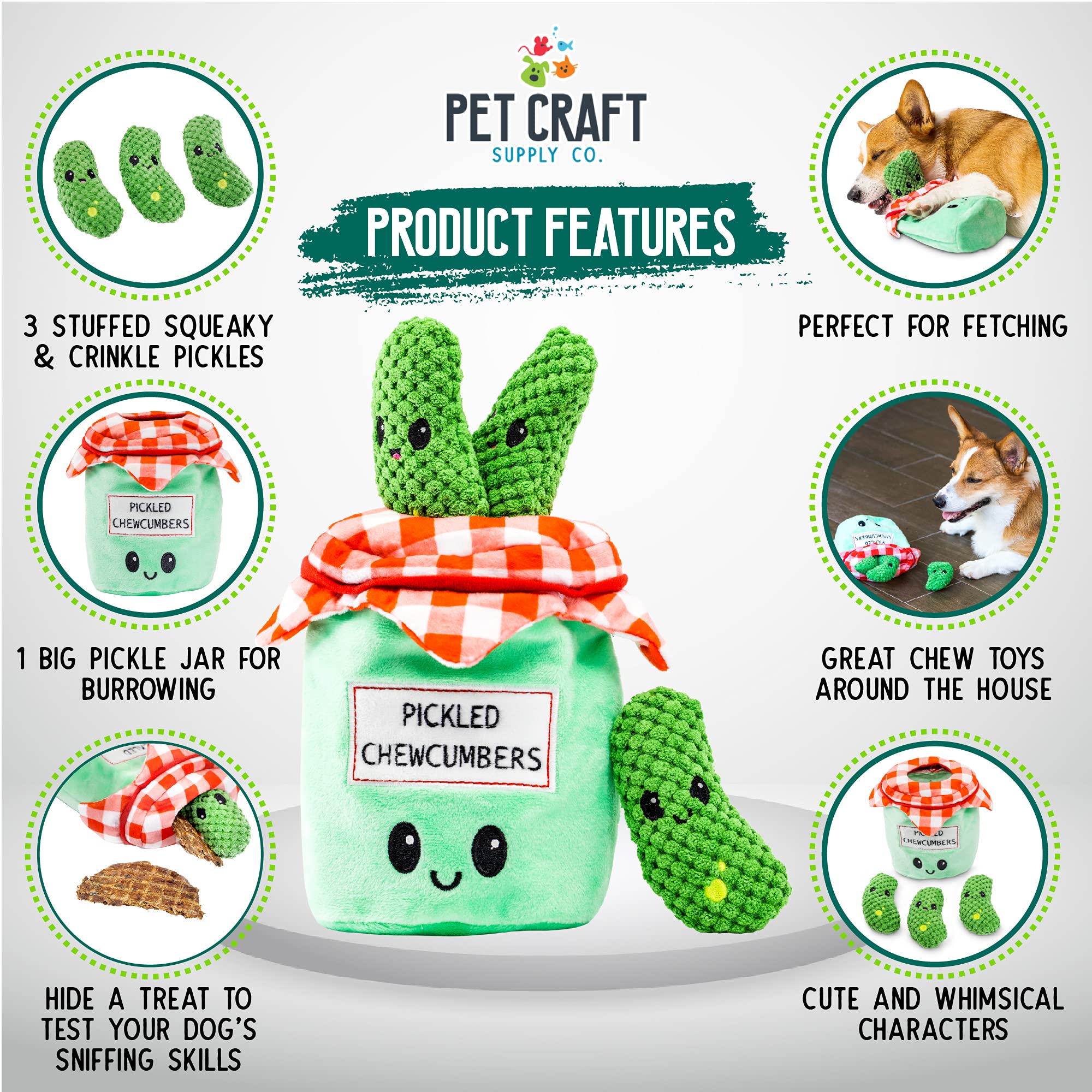 Pet Craft Supply Hide and Seek Plush Dog Toys - 4 Piece Set, Interactive Crinkle Squeaky Chew Puzzle for Medium Breeds