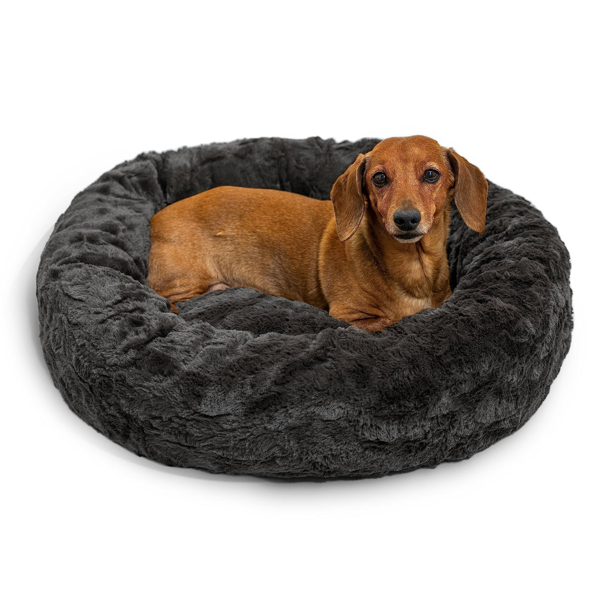 Best Friends By Sheri The Original Calming Donut Cat And Dog Bed In Lux Fur Charcoal Mink, Small 23X23
