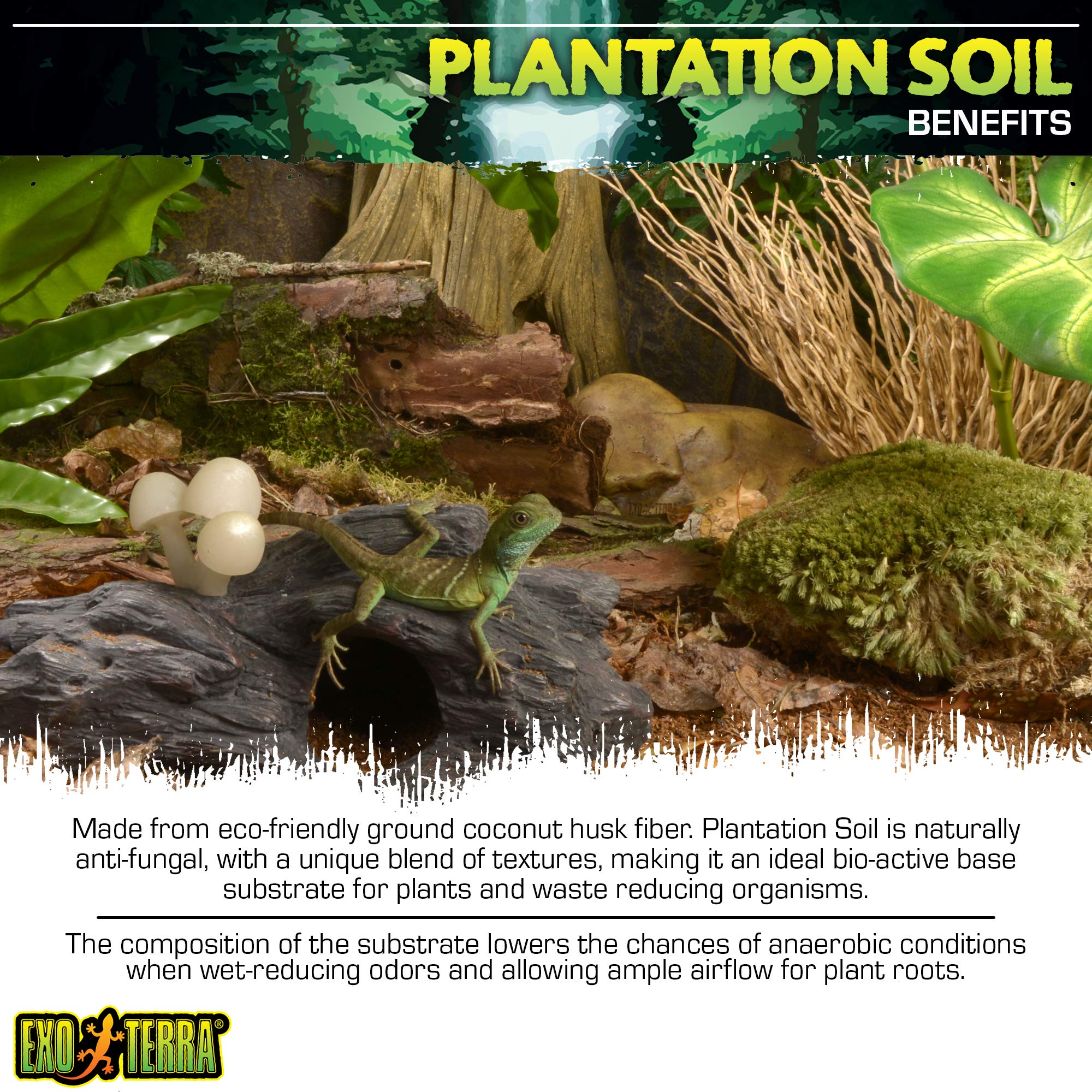 Exo Terra Plantation Soil, 8 Qt (8.8 L) - 100% Natural Terrarium Substrate | Increases Humidity, Stimulates Digging & Burrowing | Ideal For Natural Terrarium Setups & Live Plants