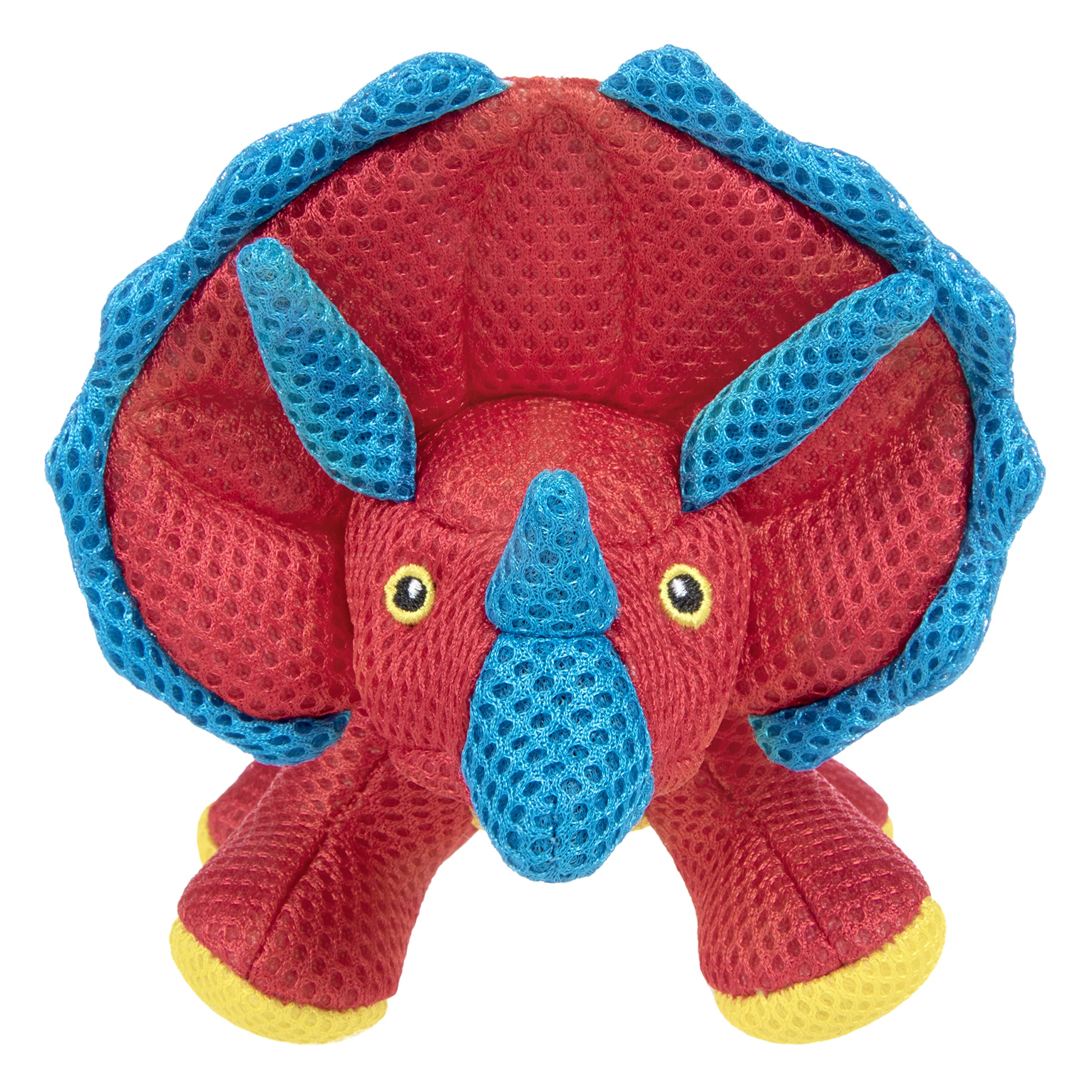 goDog Double Chew Guard Mesh Dinos Frills Squeaky Dog Toy - Red, Small
