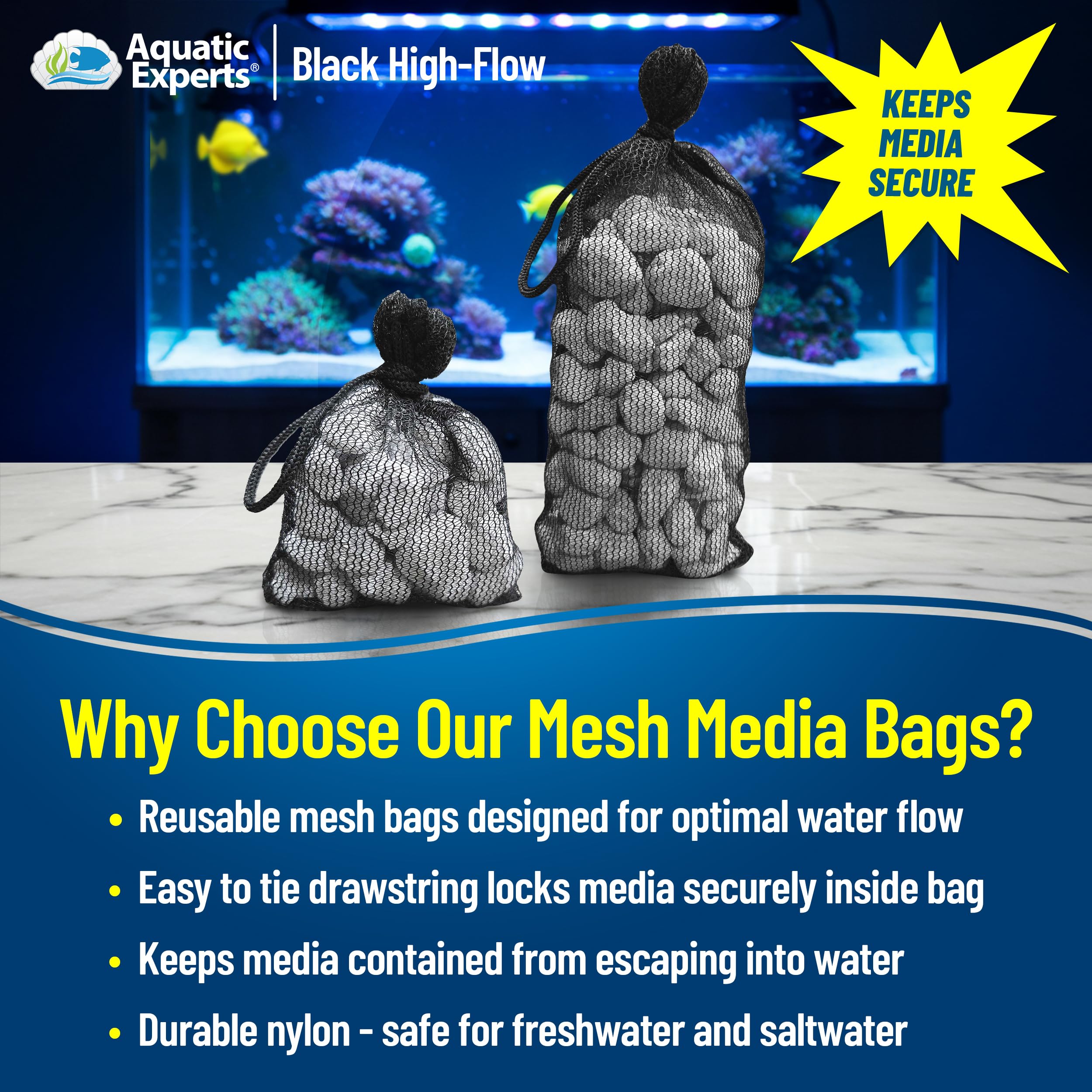 Aquatic Experts High Flow Filter Media Bag - Secure Filter Bags For Fish Tank And Pond, 3'' X 4'' - 4 Pack