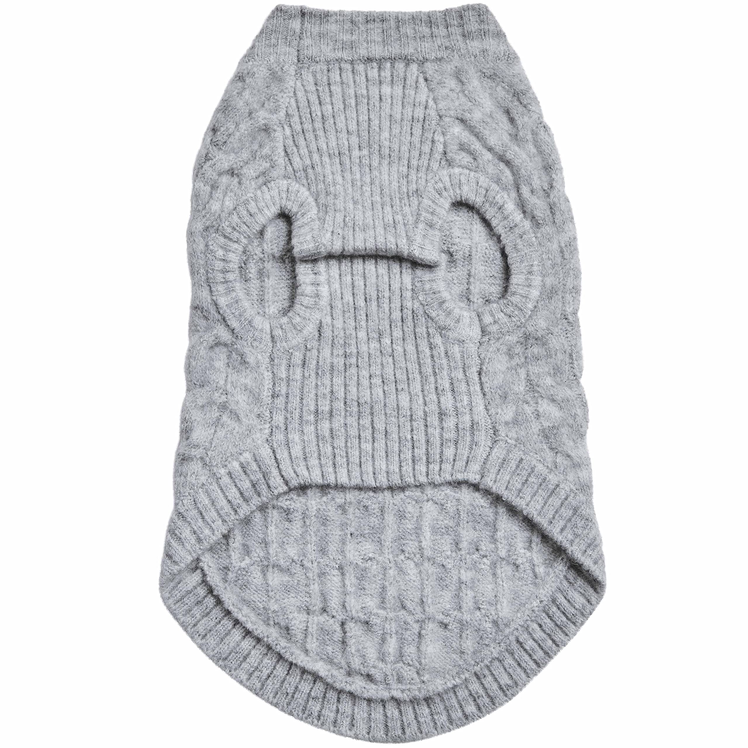 Blueberry Pet Classic Fuzzy Textured Knit Pullover Crew-Neck Dog Sweater in Heather Grey, Back Length 18'', Pack of 1 Clothes fo
