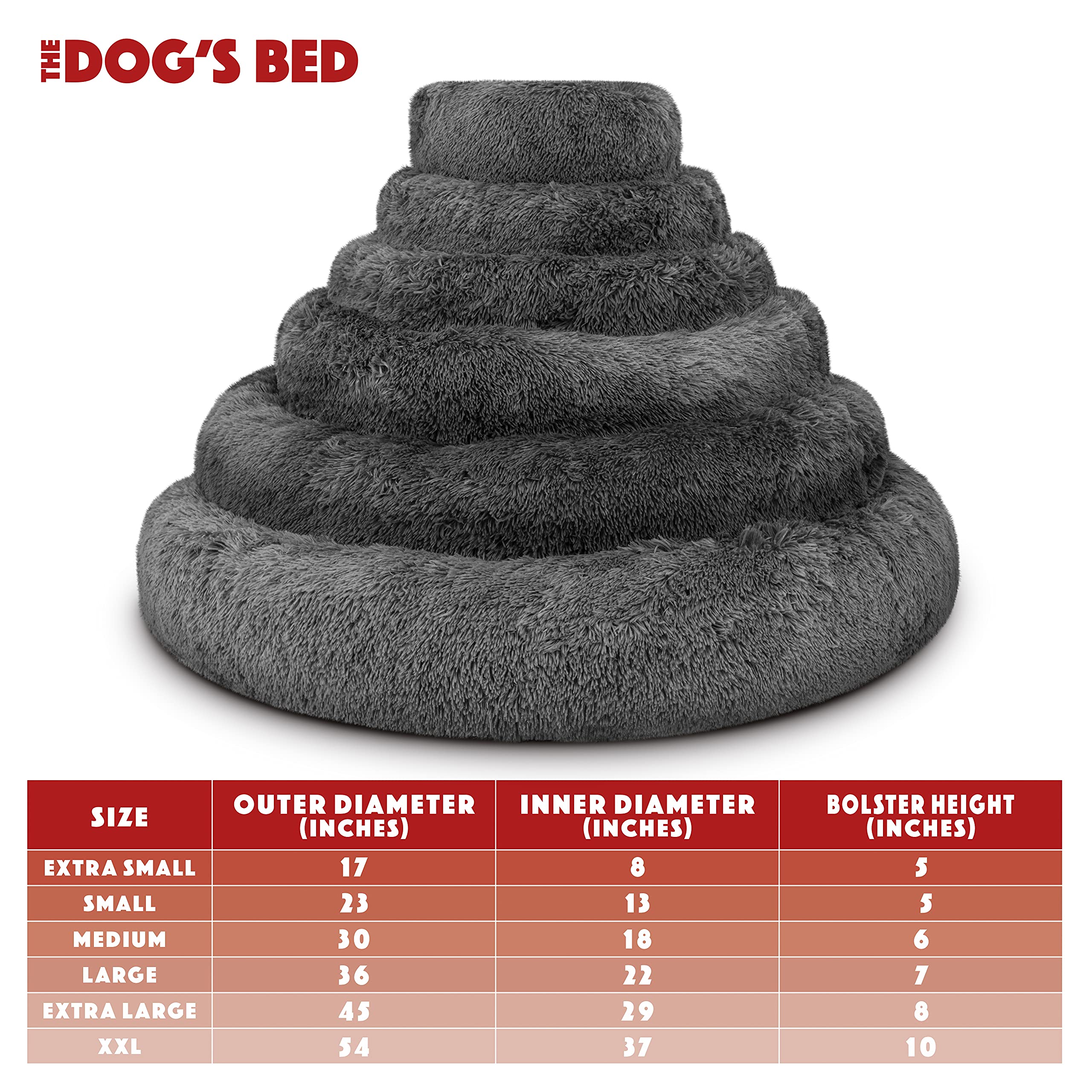 The Dogs Balls Sound Sleep Donut Dog Bed, Grey Plush Large Removable Cover Calming Nest Bed, Veterinary Approved
