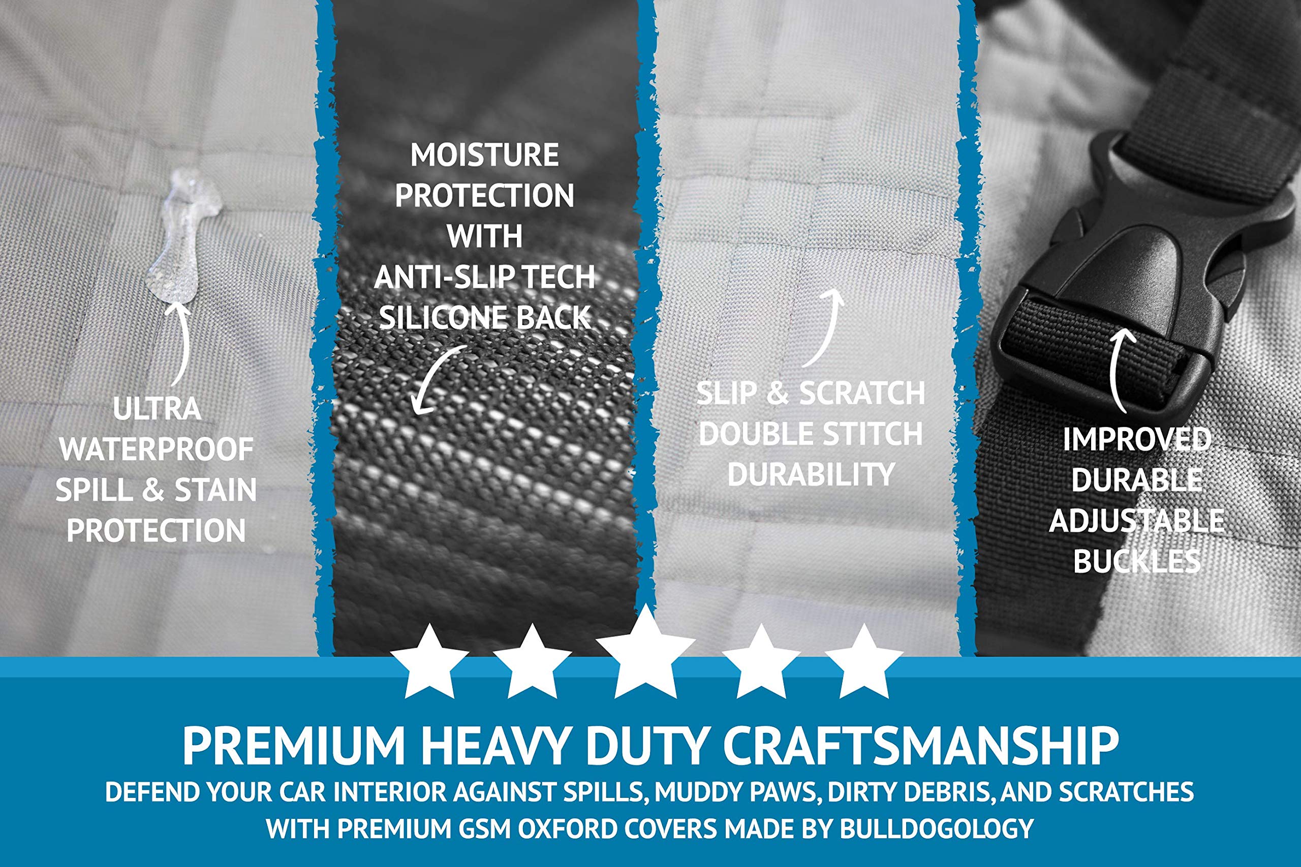 Bulldogology Dog Car Seat Cover Waterproof Heavy Duty Bench Dog Hammock Backseat Protector From Hair, Muddy Paws, Scratches - Pe