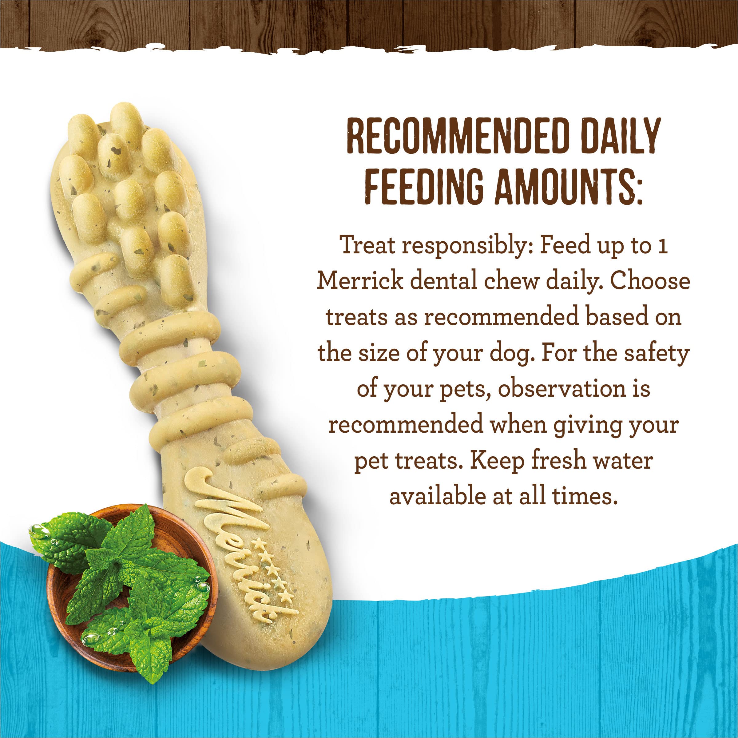 Merrick Fresh Kisses Natural Dental Chews, Toothbrush Treat Shape Infused With Real Mint, Small Dogs 15-25 Lbs - 15 ct. Bag