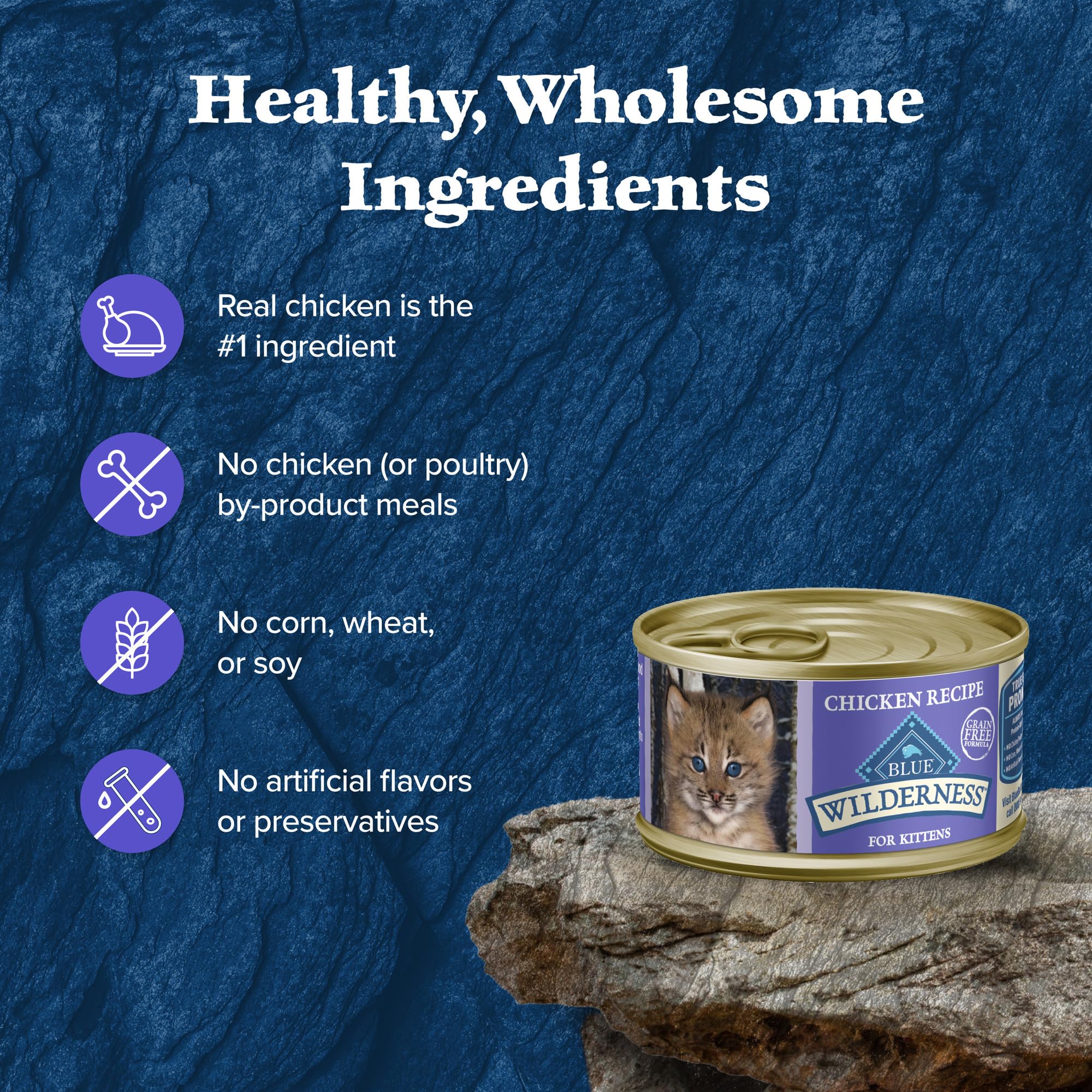 Blue Buffalo Wilderness High-Protein Grain-Free Wet Kitten Food, Chicken Pat   Recipe, 3-oz Cans, 24-Count