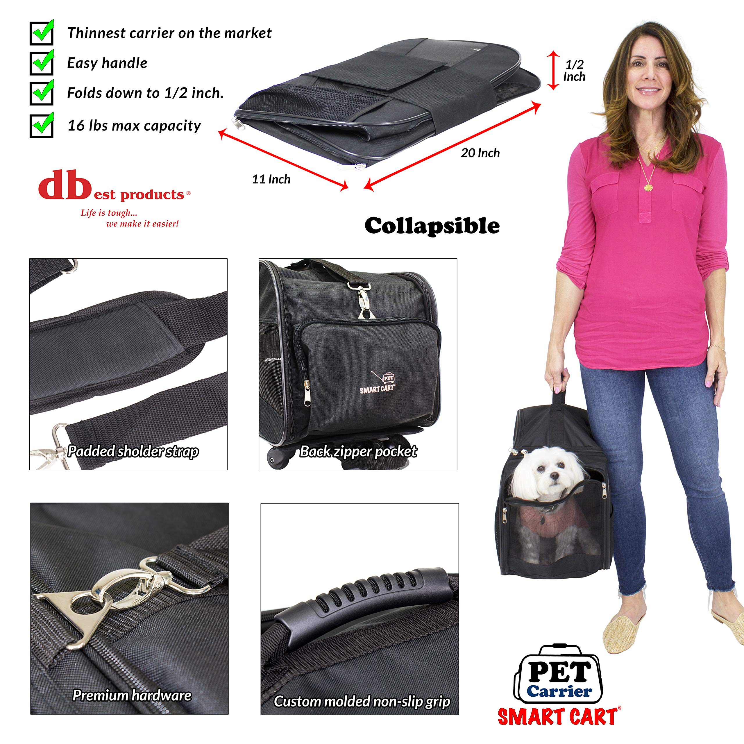 dbest products Pet Smart Cart Carrier, Medium, Black, Soft-Sided, Airline Approved Travel Bag, Model 08-093