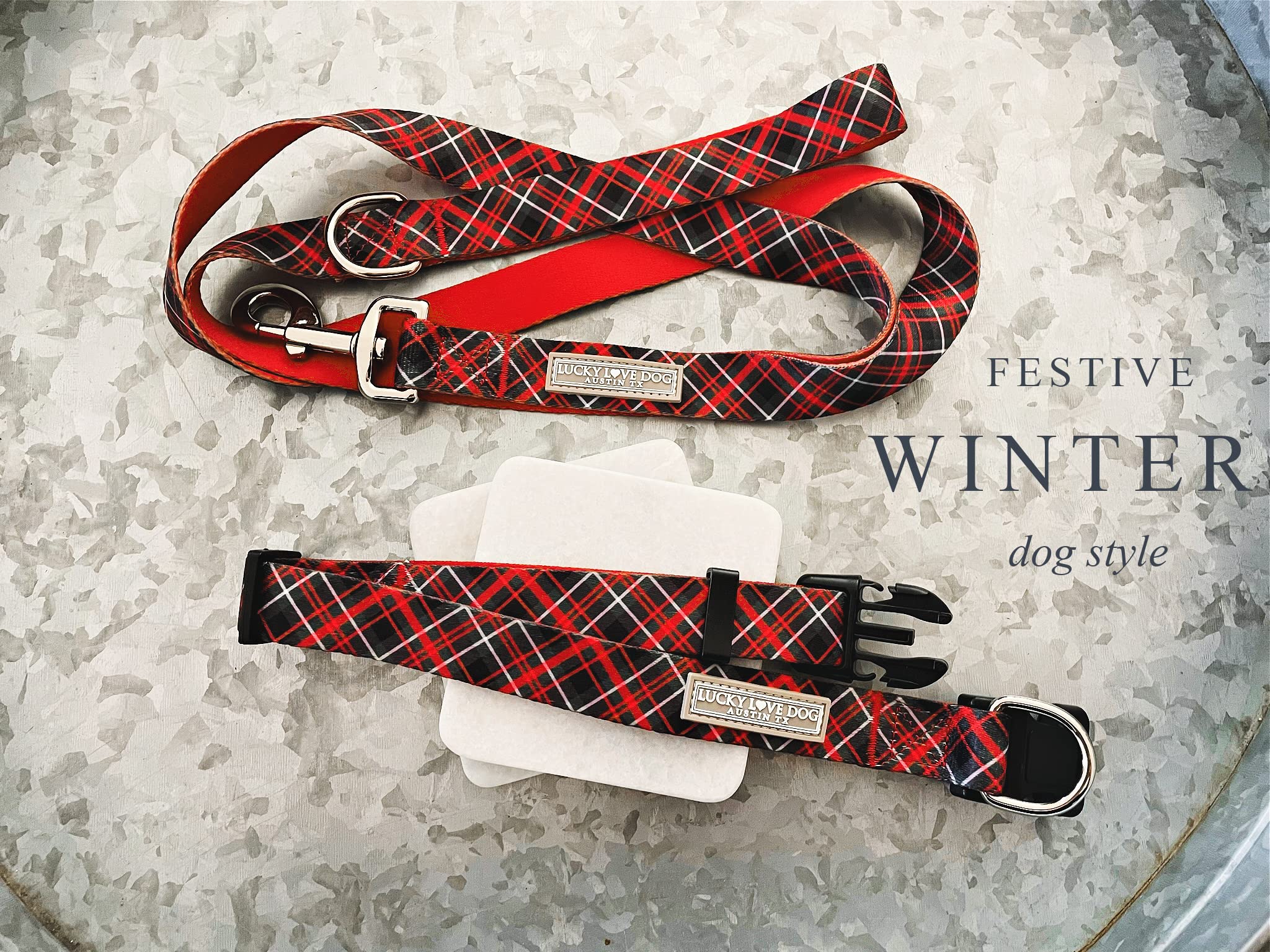 Lucky Love Dog, Beautiful Evergreen Dog Collar, Vivid Berry Plaid Dog Collar For Boy And Girl Dogs - (Medium Size, Heywood Colla