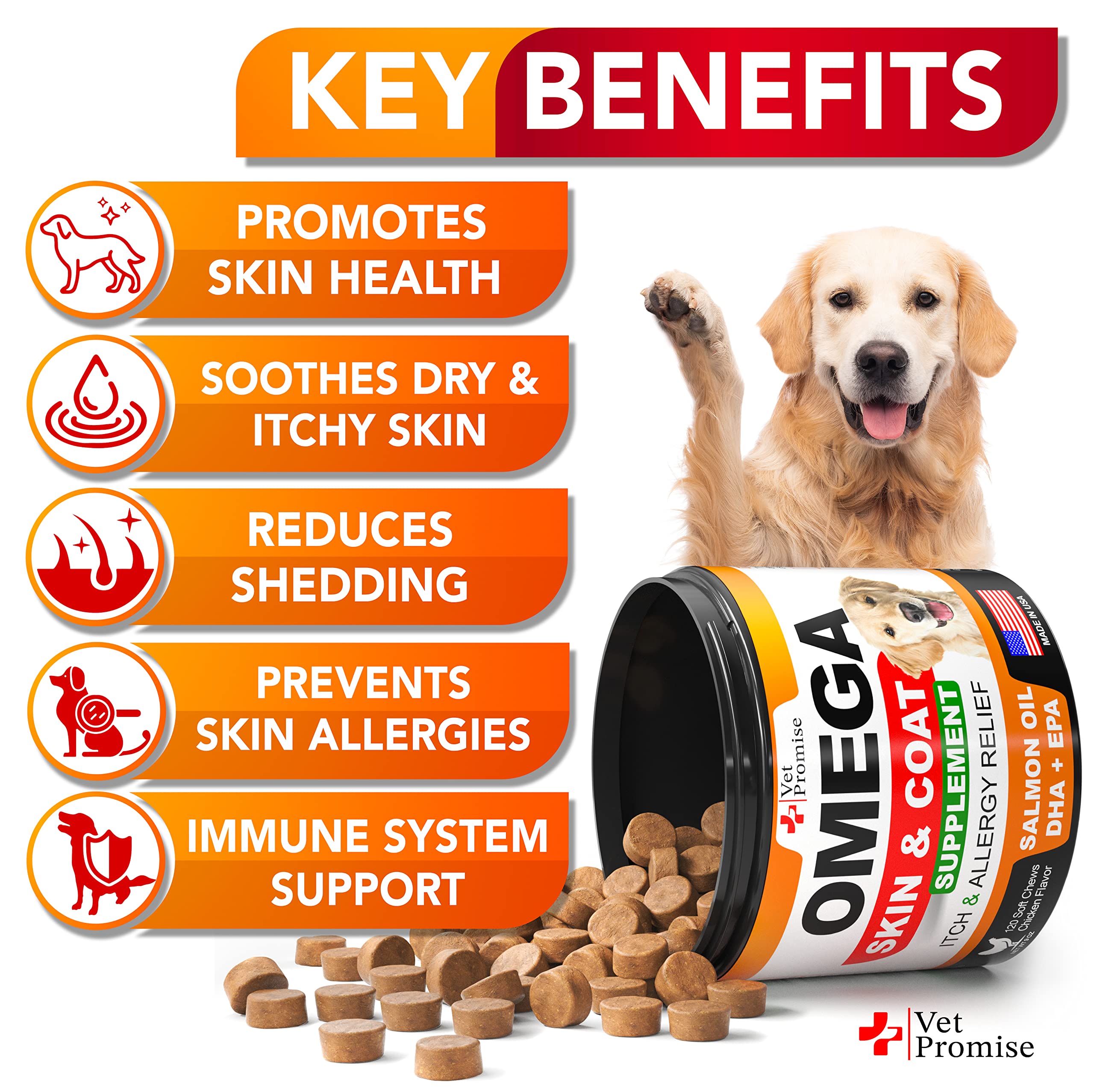 Omega 3 for Dogs - Skin and Coat Supplement - Fish Oil for Dogs Chews - Allergy and Itch Relief - Anti Shedding Supplement - Dry