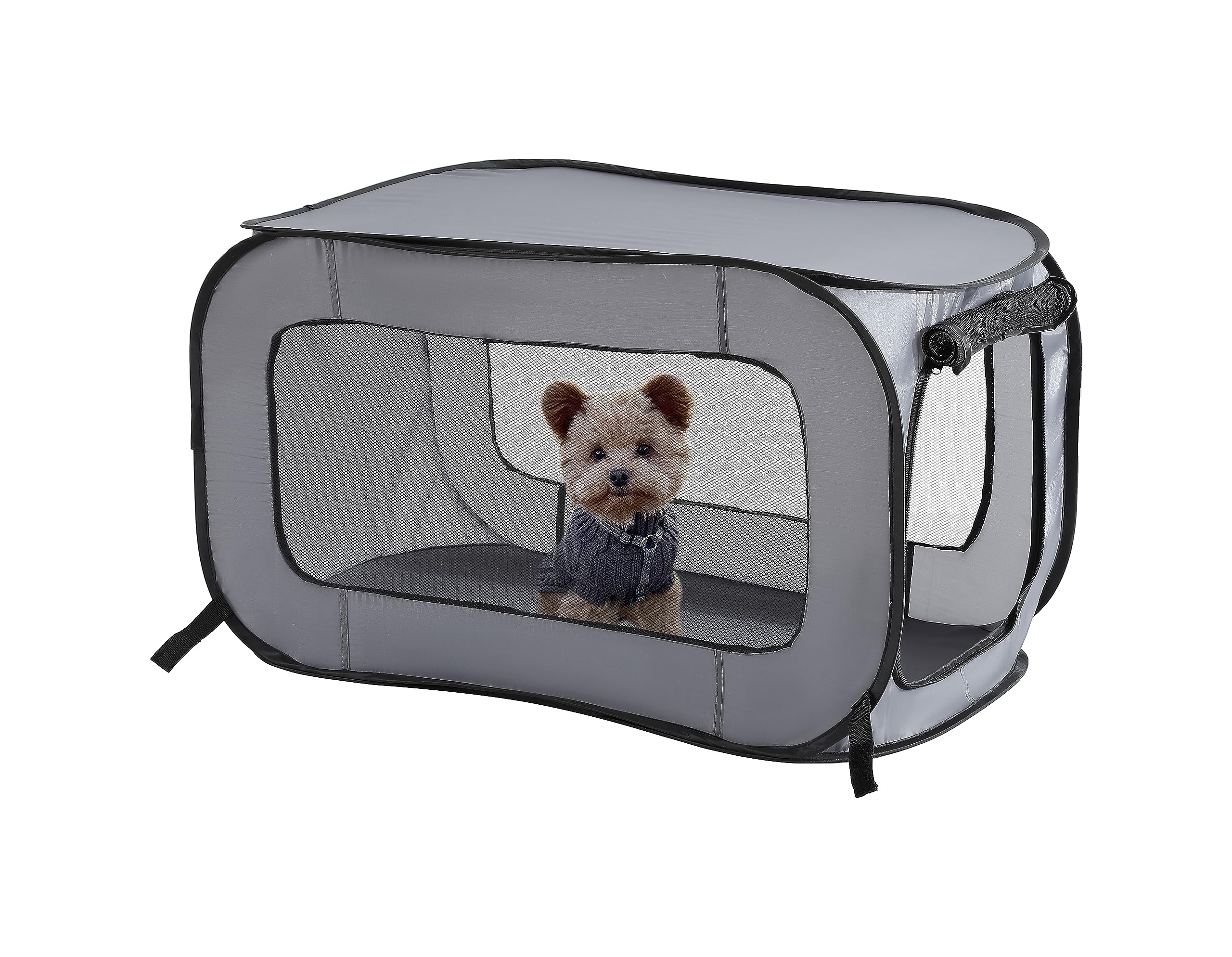 Beatrice Home Fashions Portable, Collapsible, Pop Up Kennel Travel Cat And Dog Crate, 24' L X 16.6' W X 16' H, Gray