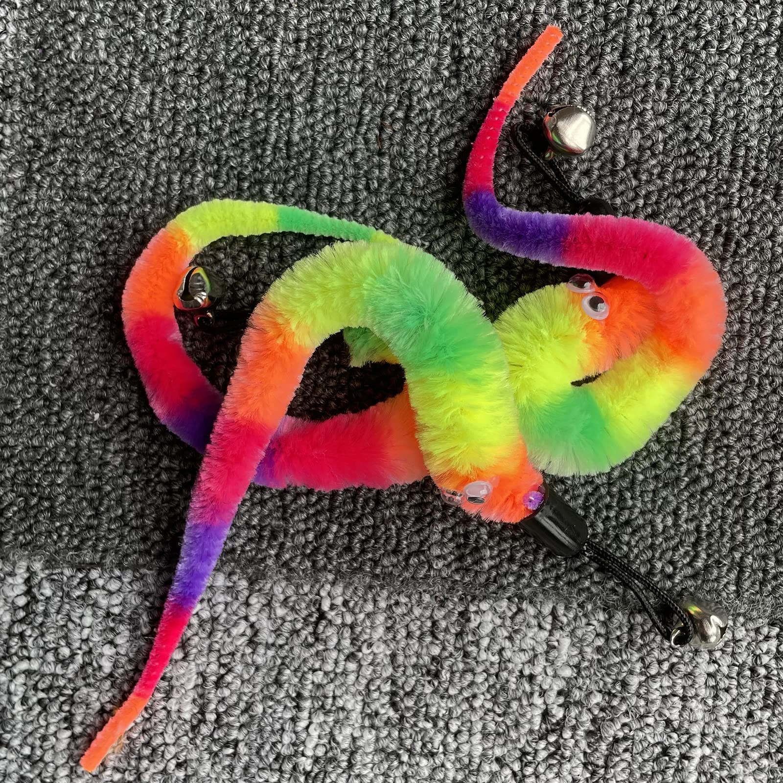 Yubonus Cat Wand Toy Refills 16Pcs With Bells, Interactive Durable Worm Attachments For Indoor Cats, Safe Teaser Replacement Cat