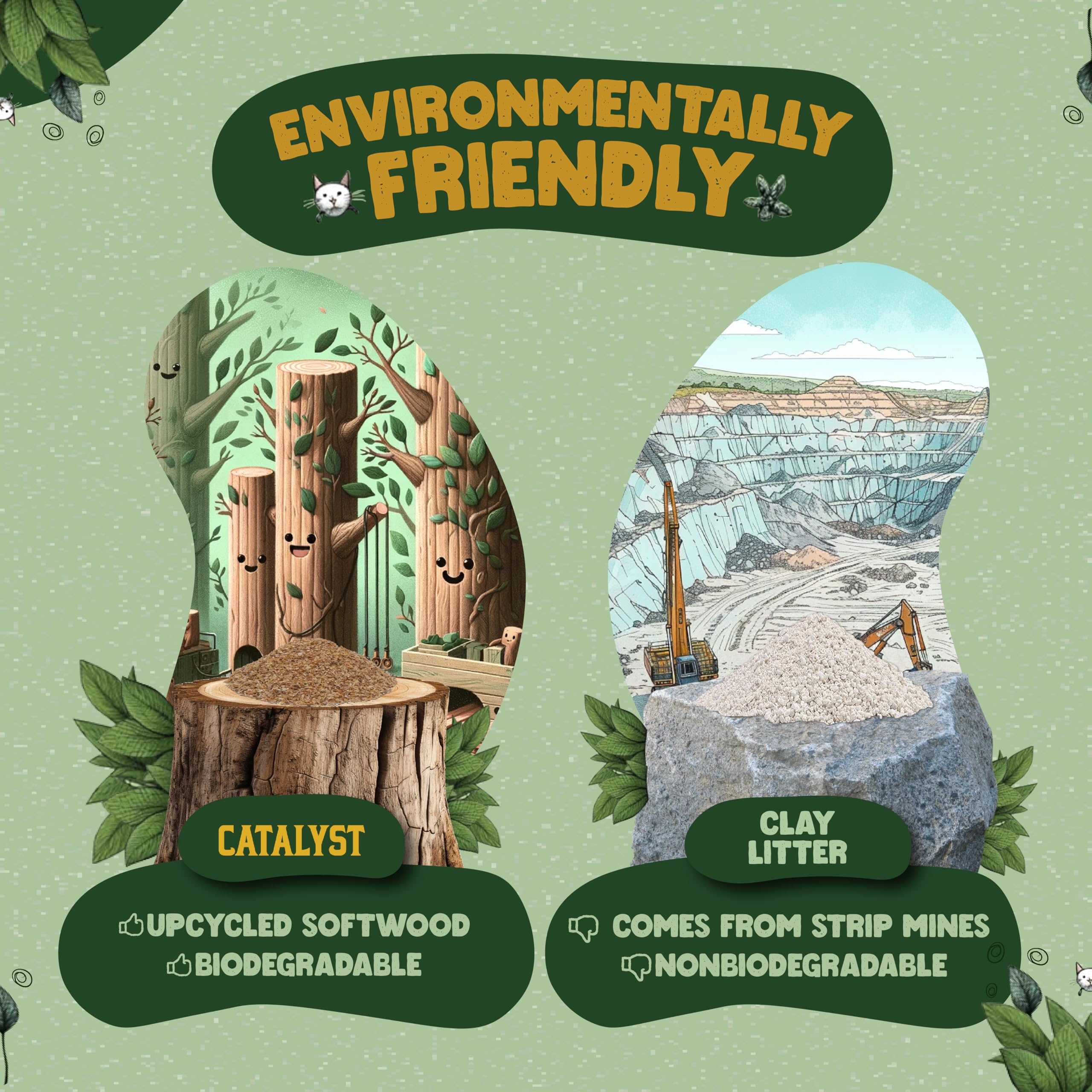 Catalyst Natural Soft Wood Cat Litter (2 Pack, 20Lb Bags) - Superior Odor Control, Strong Clumping, Low Dust, And Biodegradable