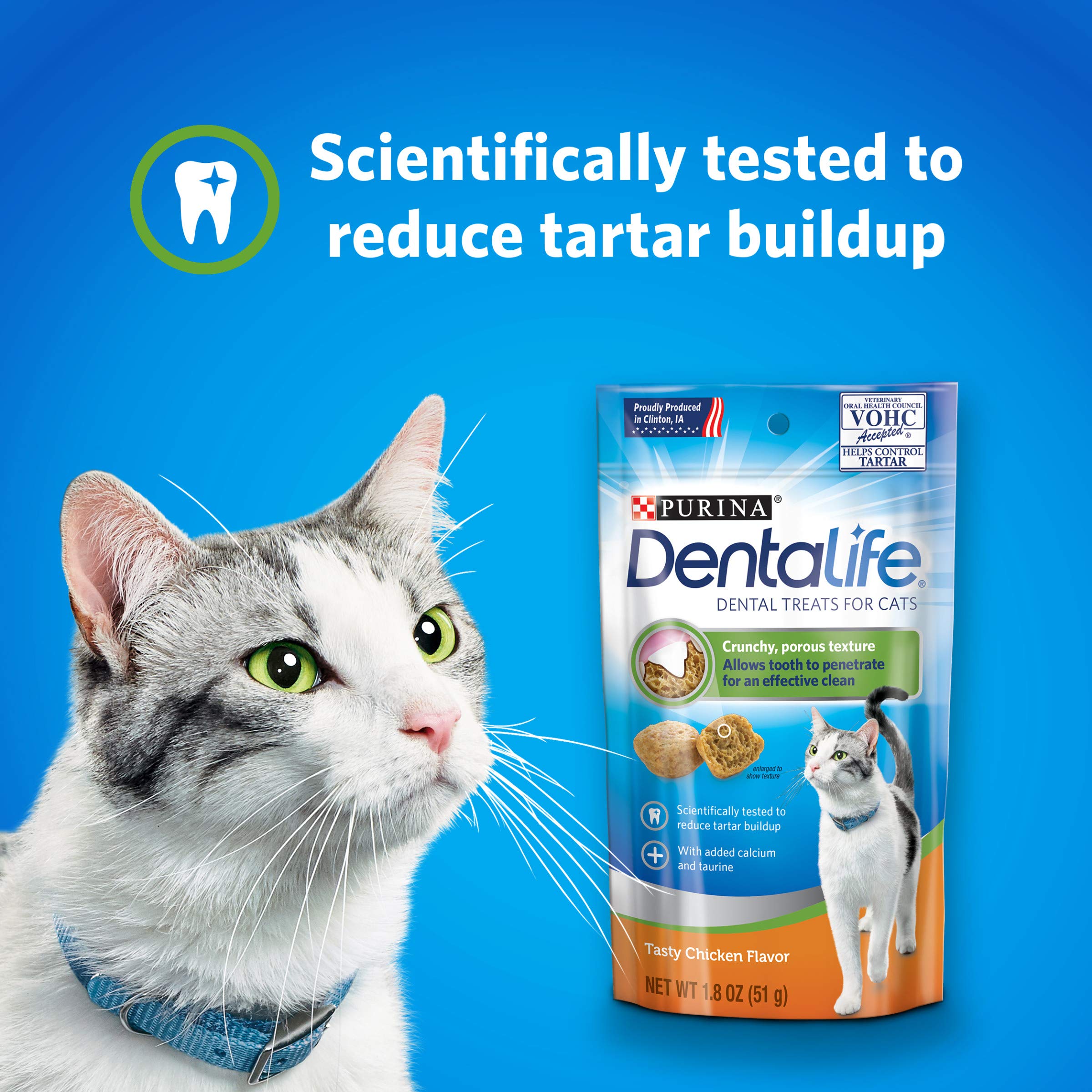 Purina DentaLife Made in USA Facilities Cat Dental Treats, Tasty Chicken Flavor - (10) 1.8 oz. Pouches