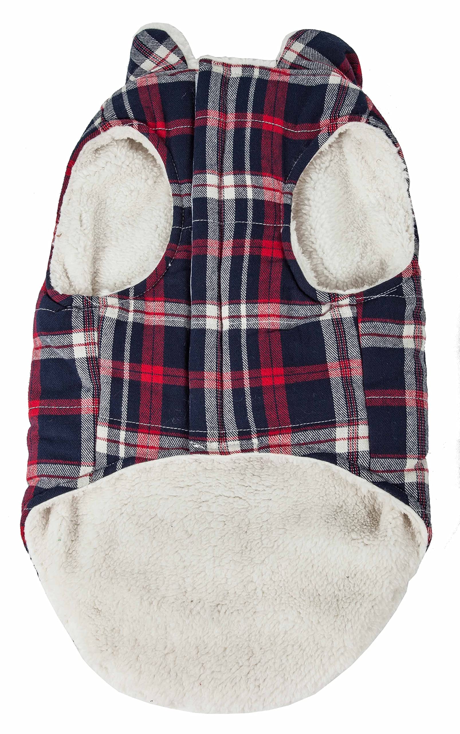 Pet Life ® 'Puddler' Classical Plaid Dog Coat - Insulated Plaid Dog Jacket with Reversible Sherpa Lining - Winter Dog Clothes for Small Medium Large Dogs